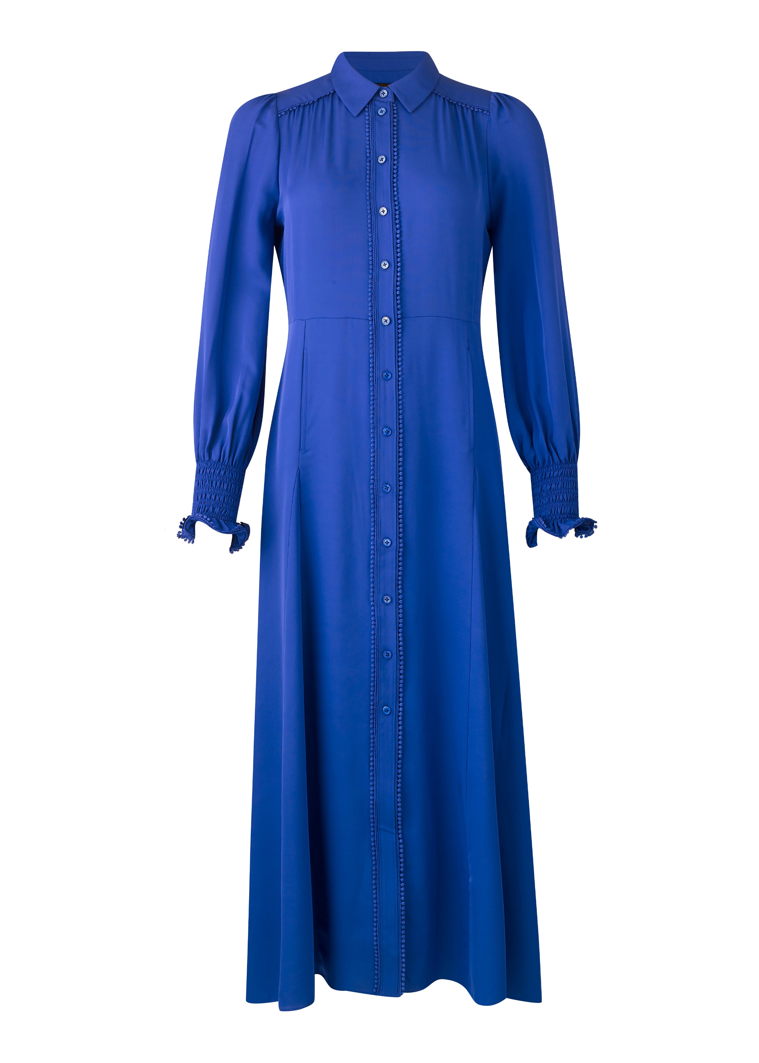 Silk Godet Maxi Shirt Dress + Belt Cobalt
