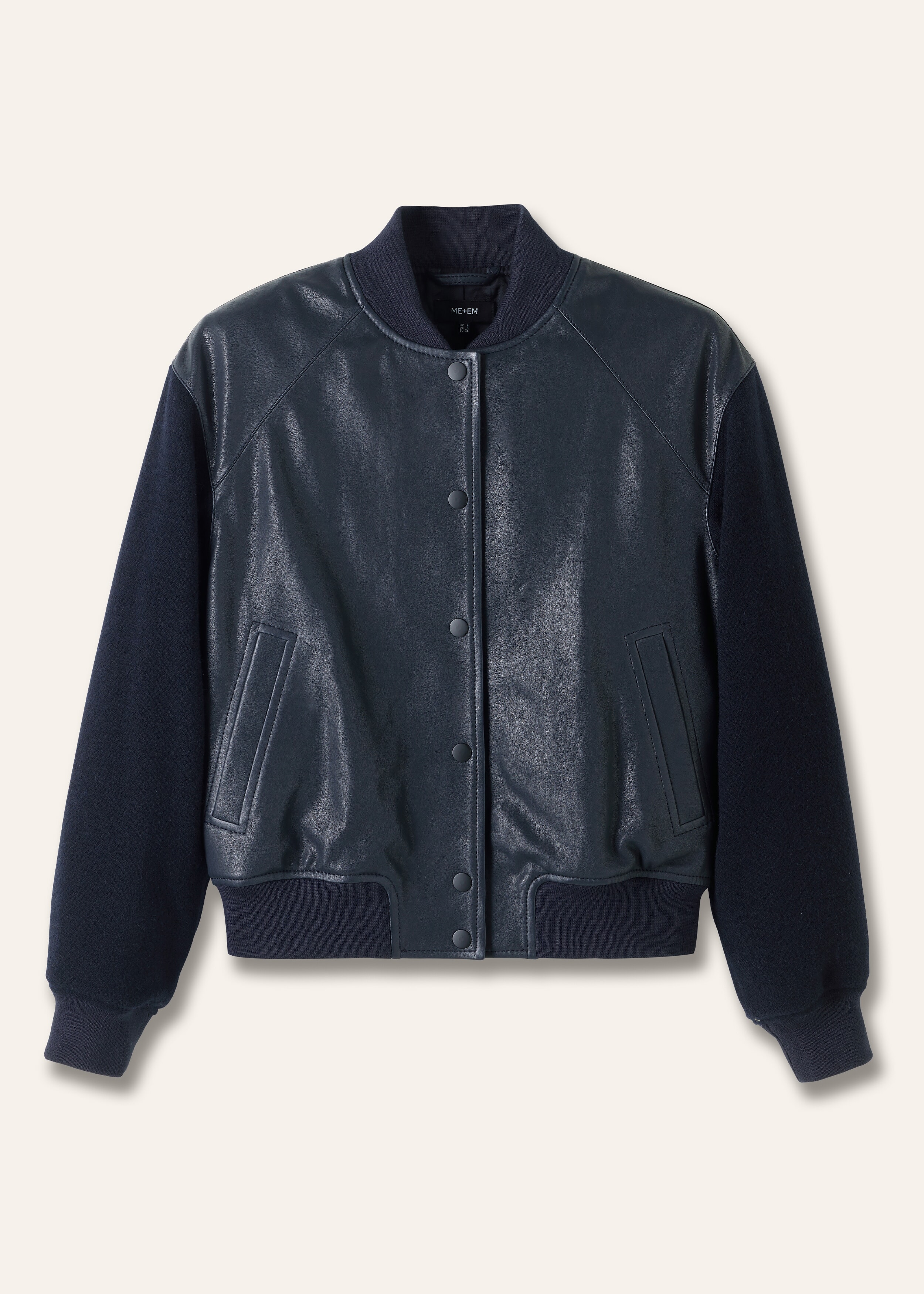 Leather + Wool Varsity Jacket Navy