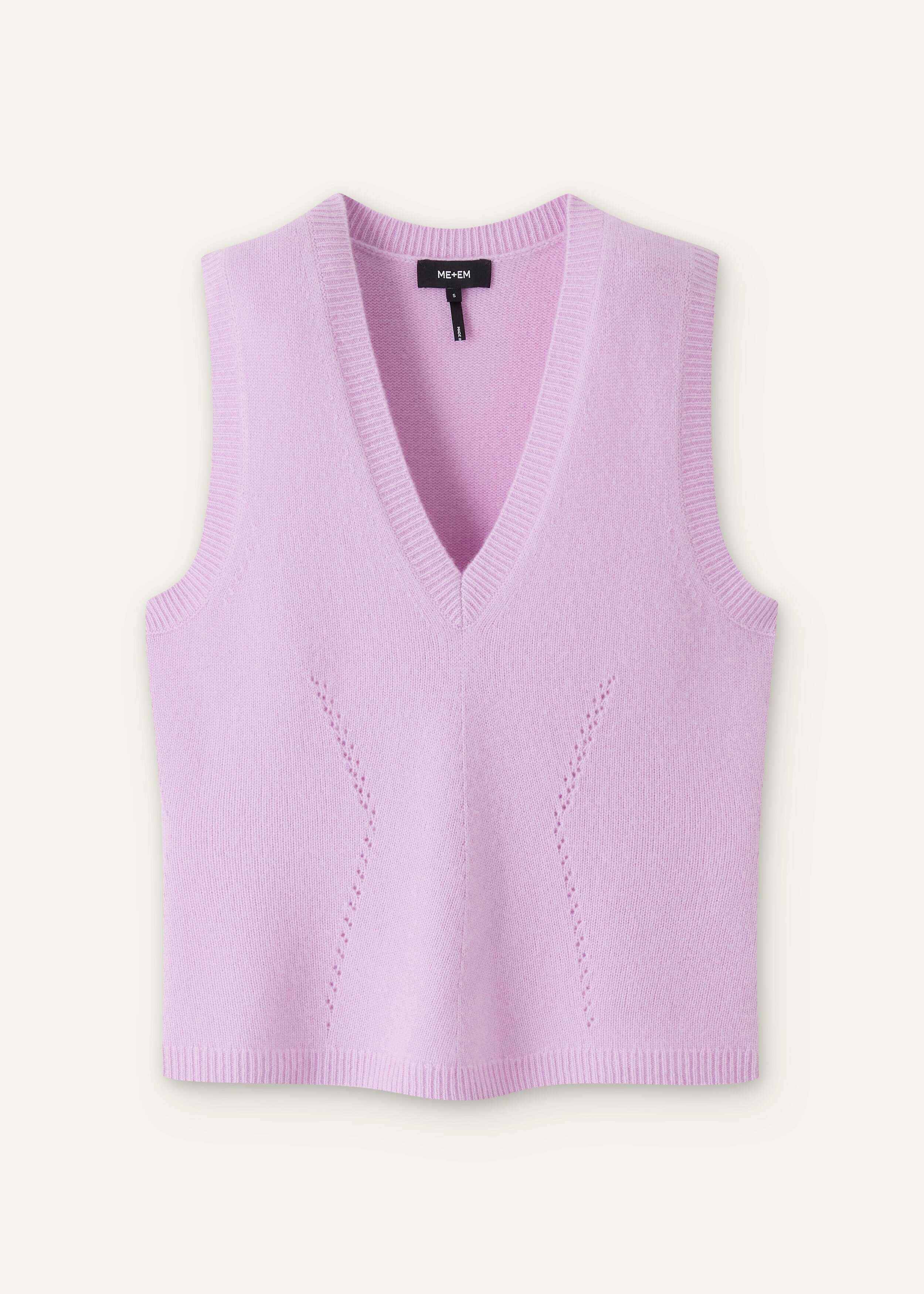 Cashmere Lace Stitch Fashioned Sweater Vest Lupin Lilac