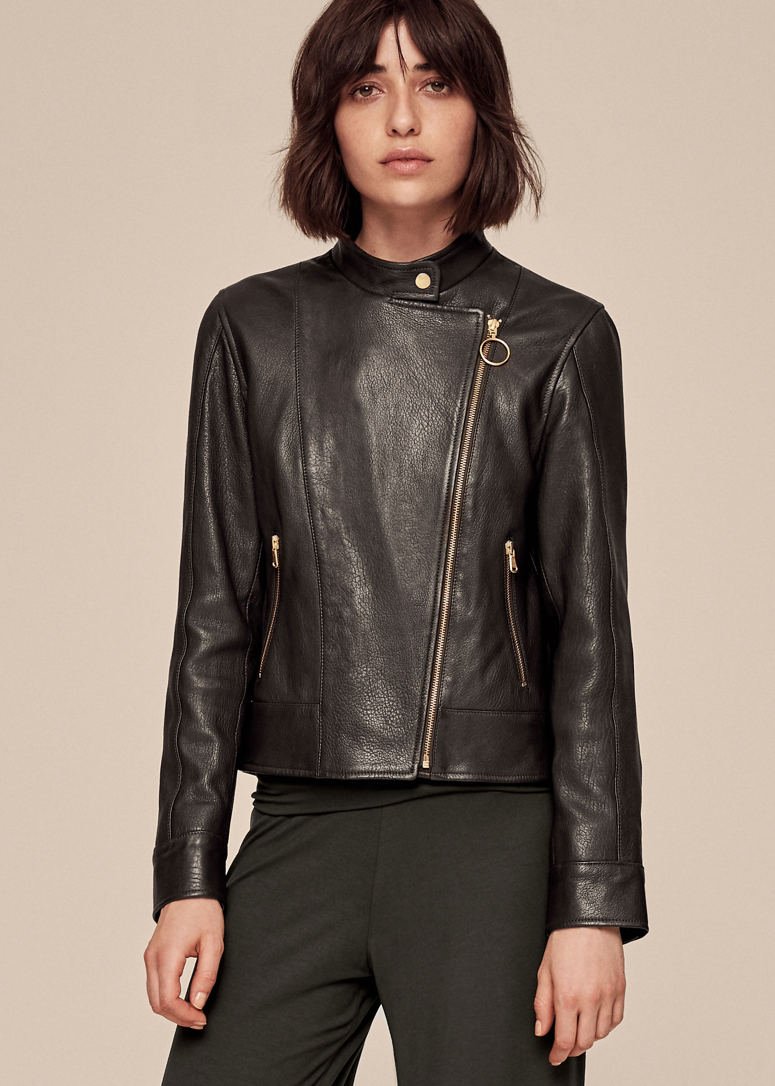 Icon Leather Biker Jacket Dark Khaki