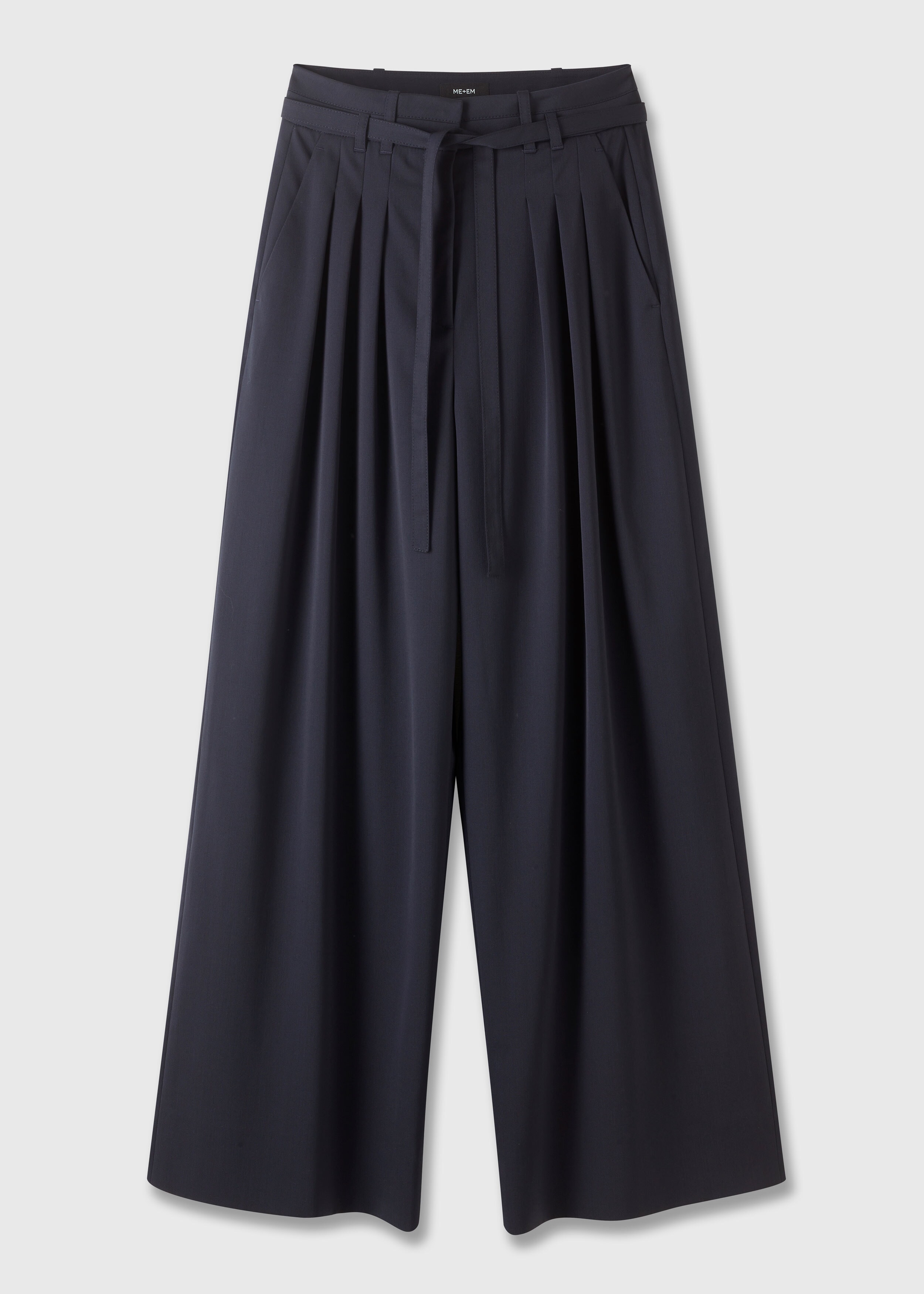 High-Waisted Pleated Wide-Leg Pant + Belt Navy