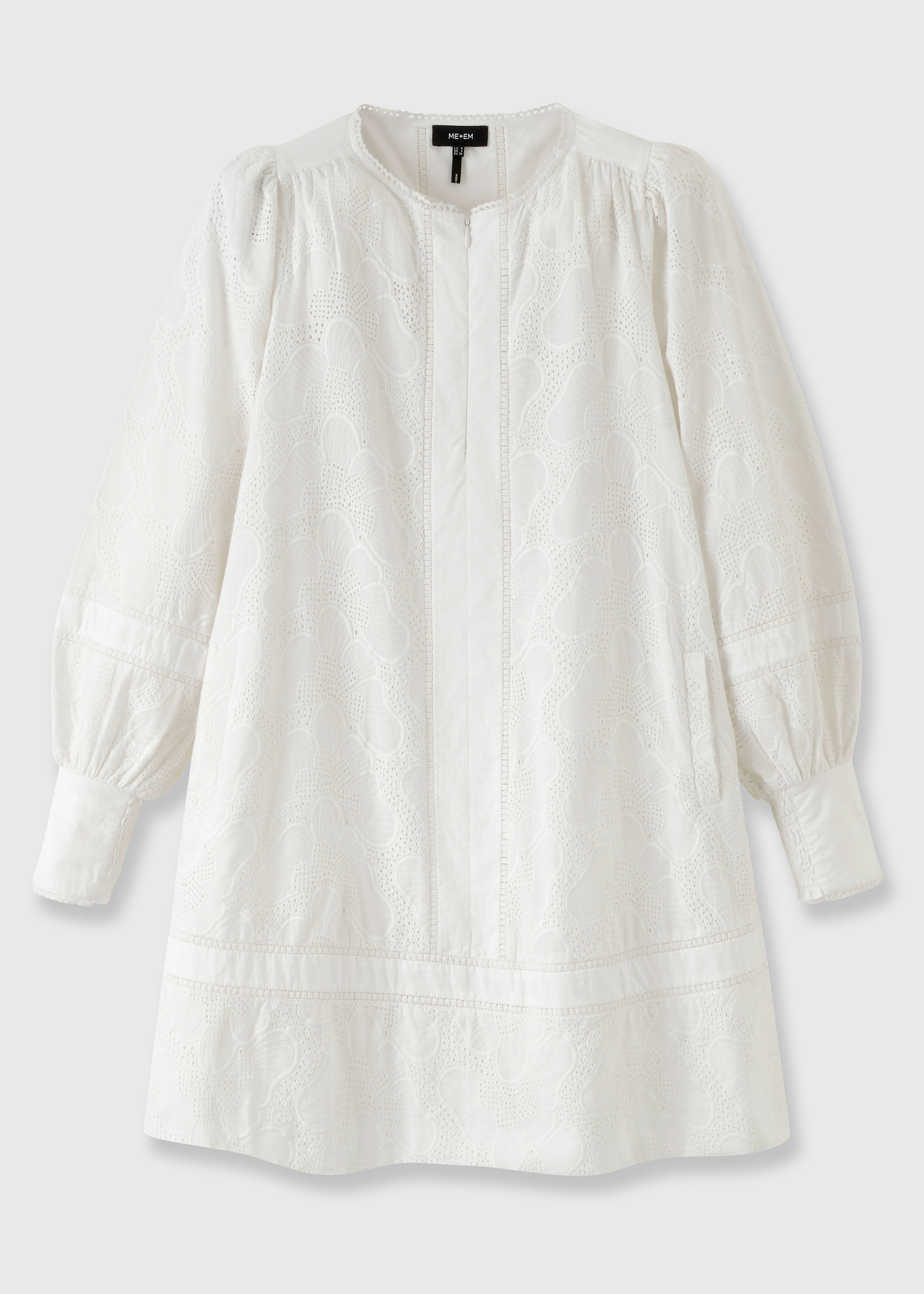 Embroidered Cotton Short Swing Dress Soft White