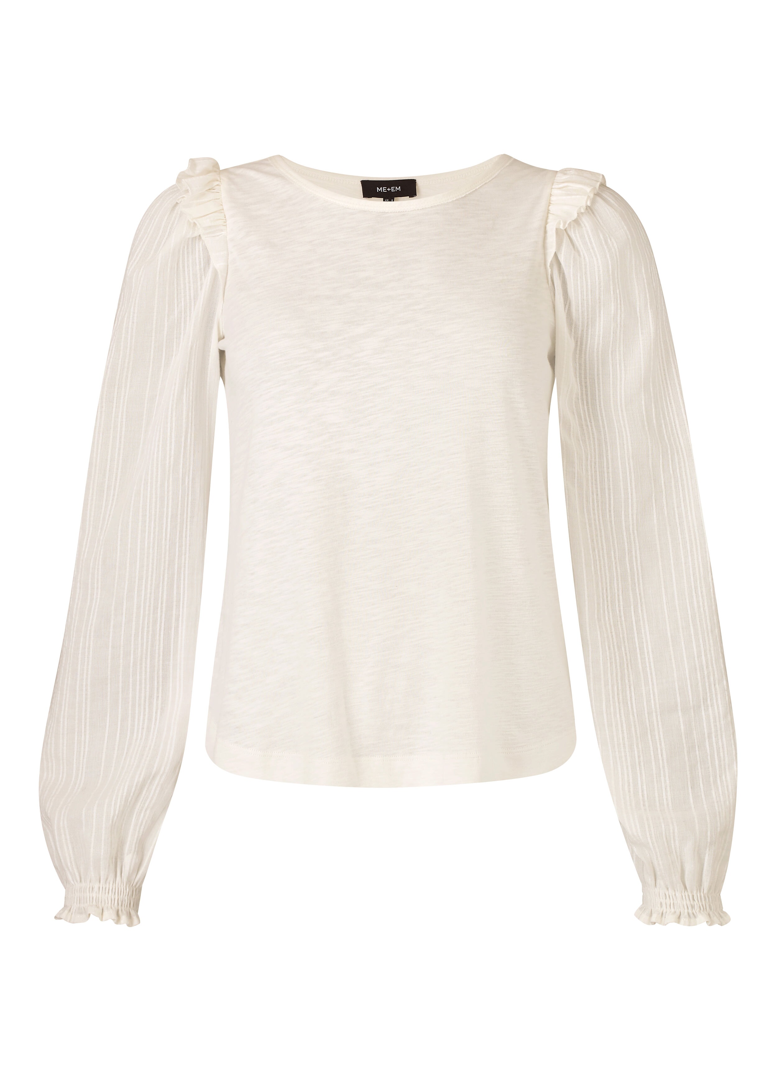 Cotton Contrast Balloon Sleeve Top Soft White