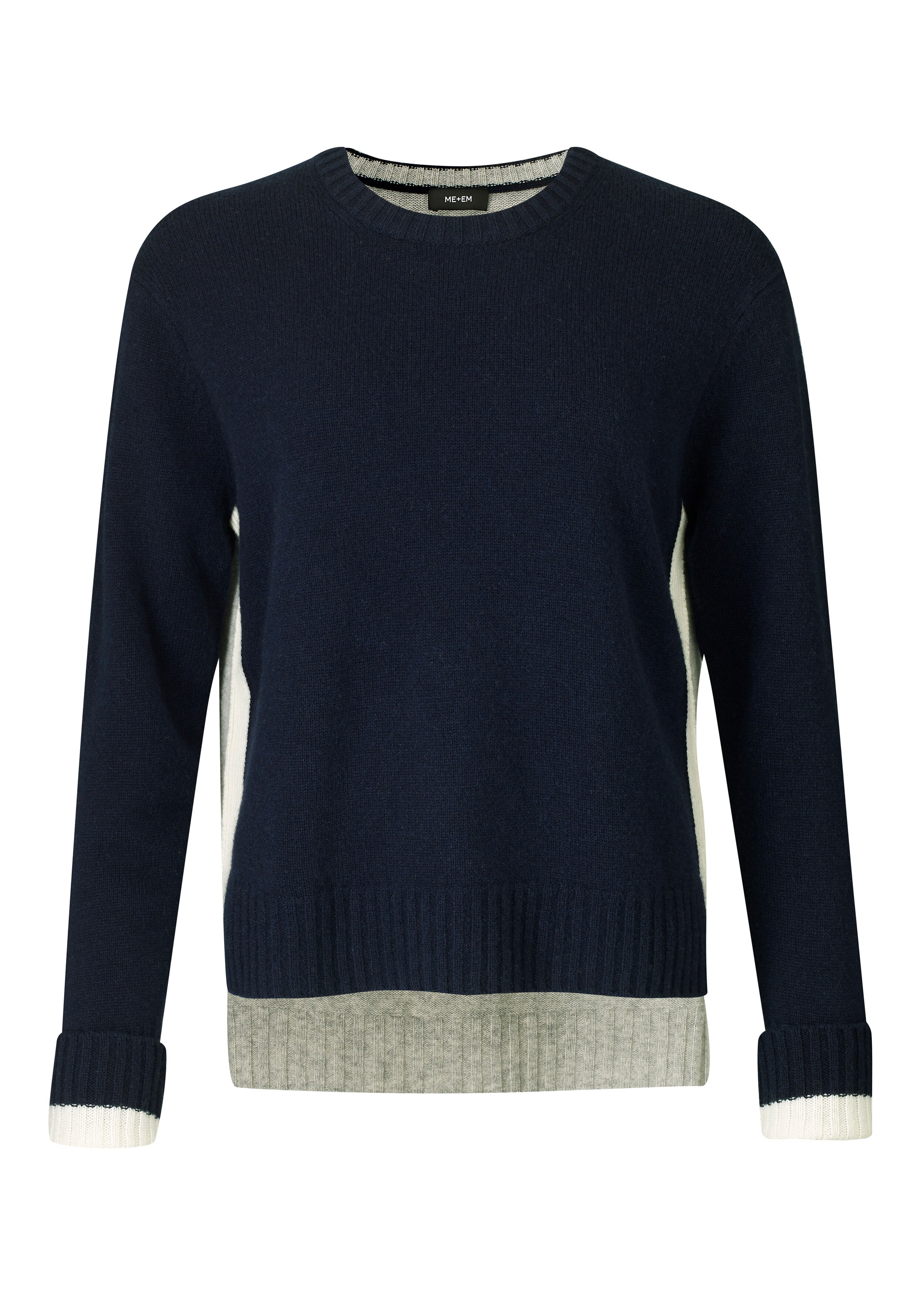 Merino Cashmere Split Hem Sweater Navy/Grey/Cream