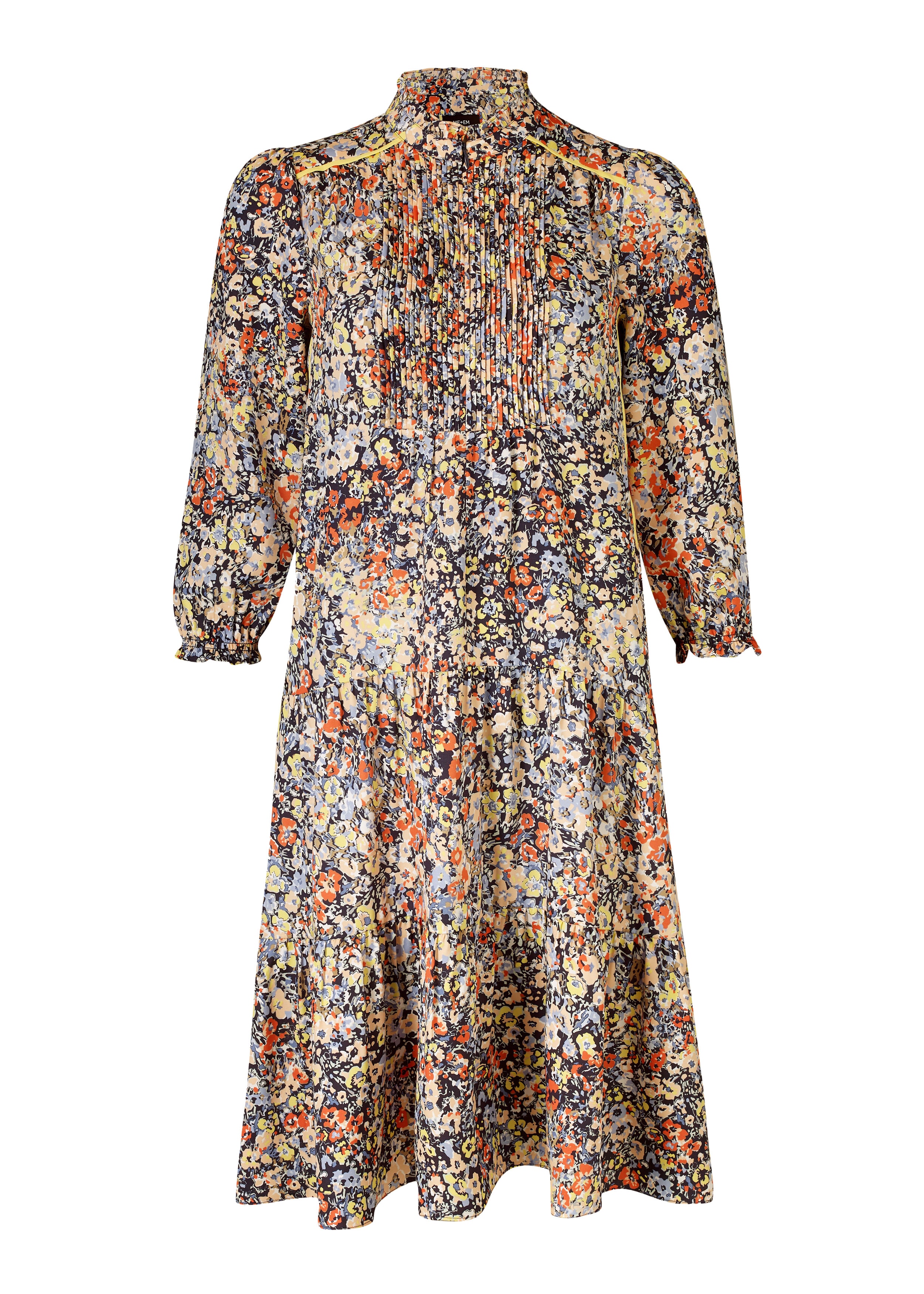 Hand-Painted Floral Swing Dress + Belt Washed Peach/Yellow/Burnt Orange ...