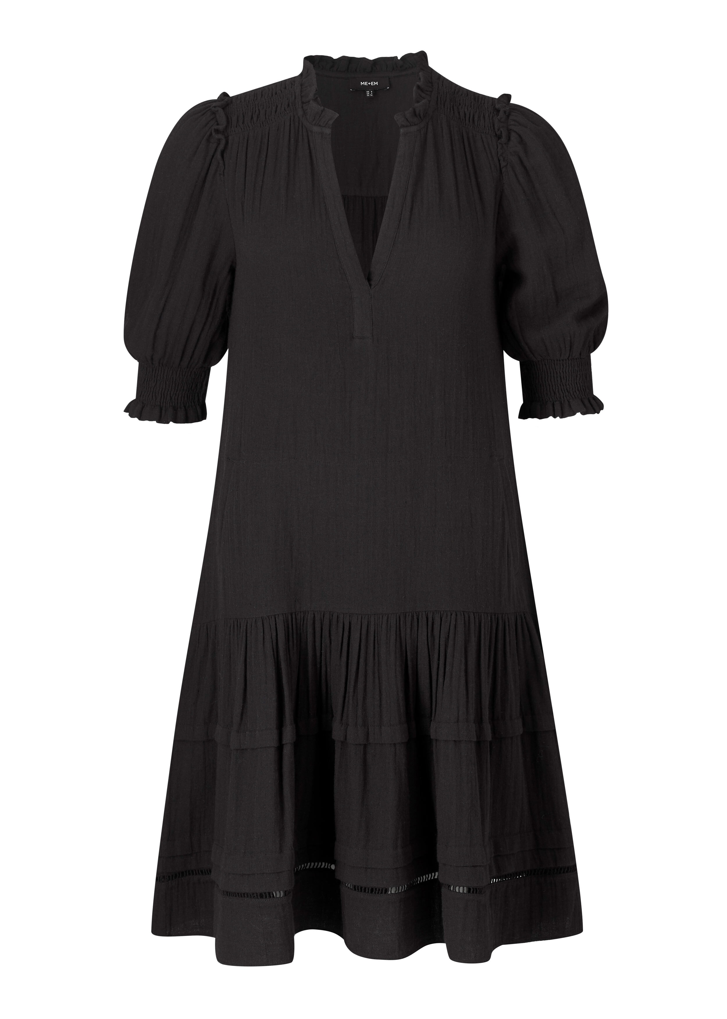 Cheesecloth Pleat Detail Swing Dress Black