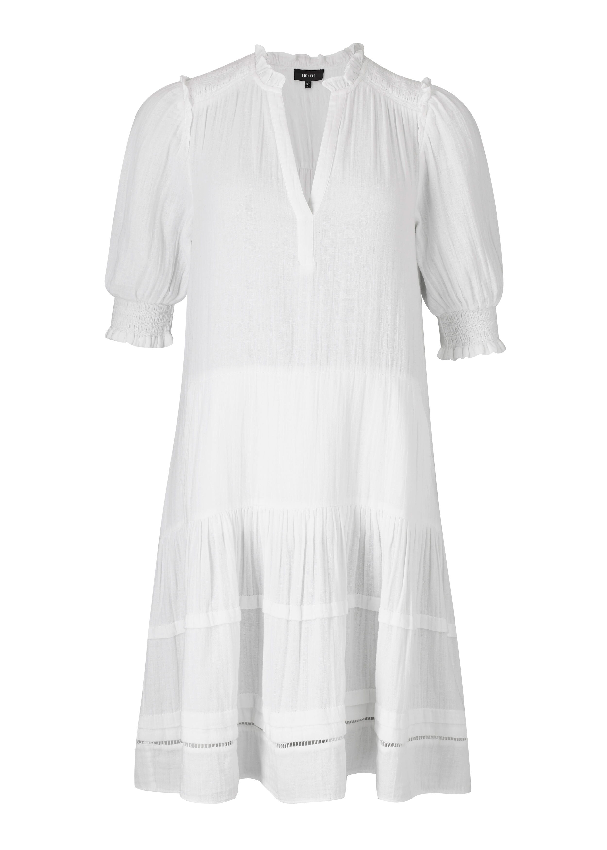 Cheesecloth Pleat Detail Swing Dress White