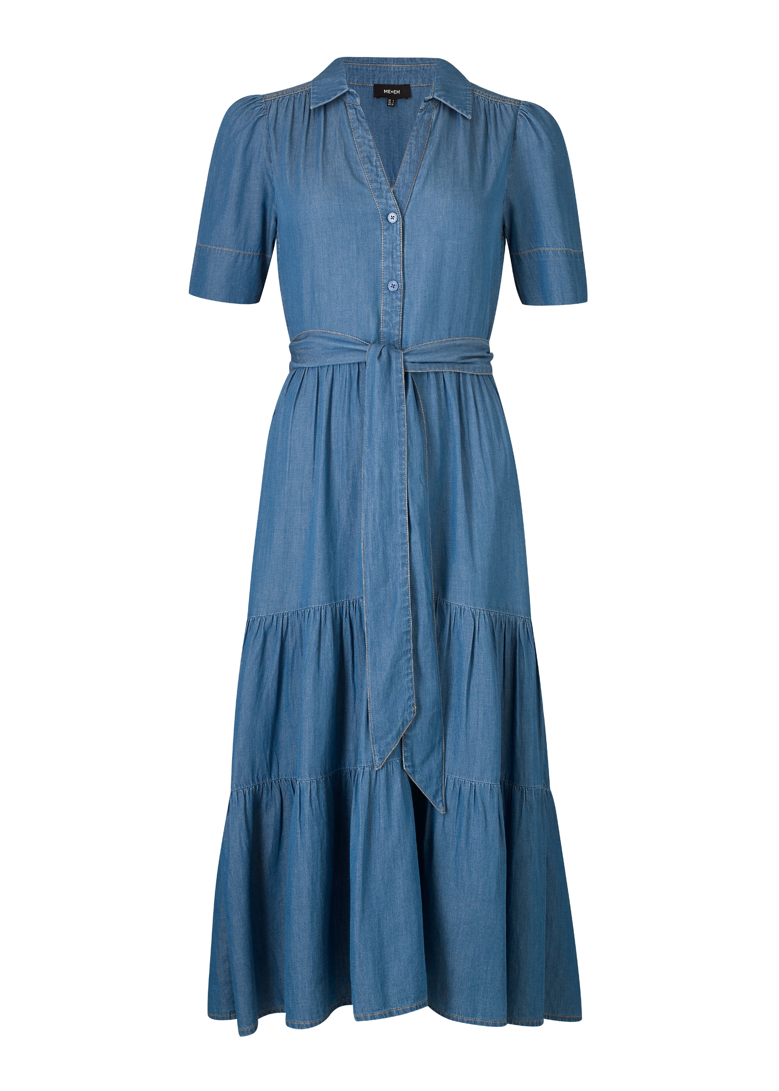 Cotton Chambray Midi Shirt Dress + Belt Dark Chambray Blue