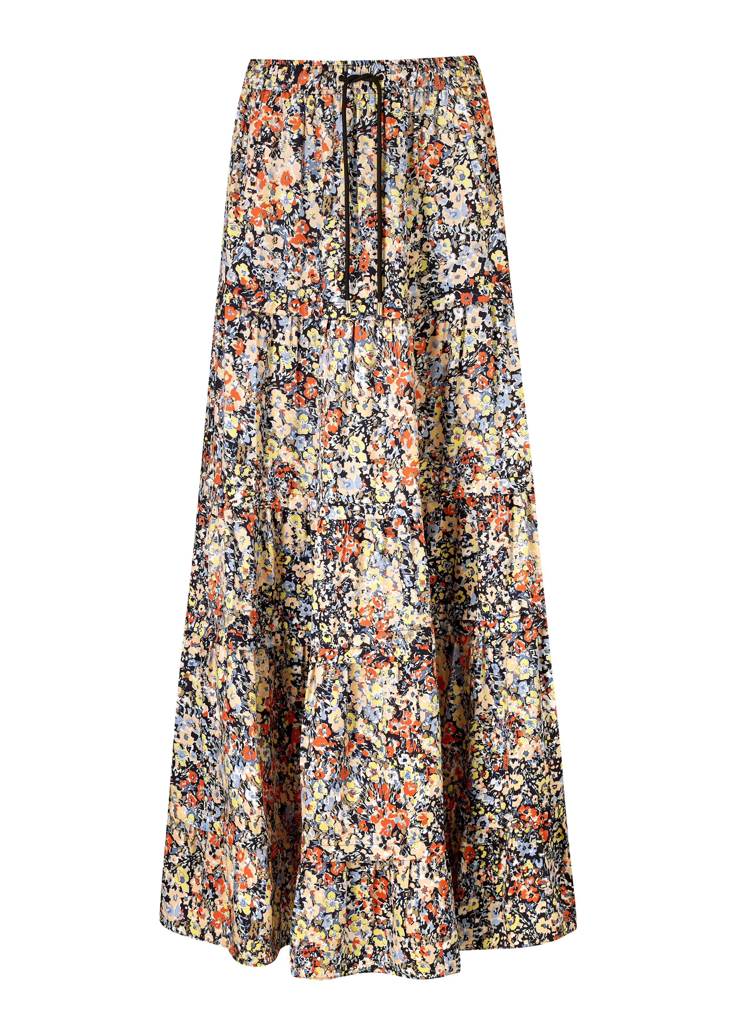Hand-Painted Floral Maxi Skirt Washed Peach/Yellow/Burnt Orange/Blue