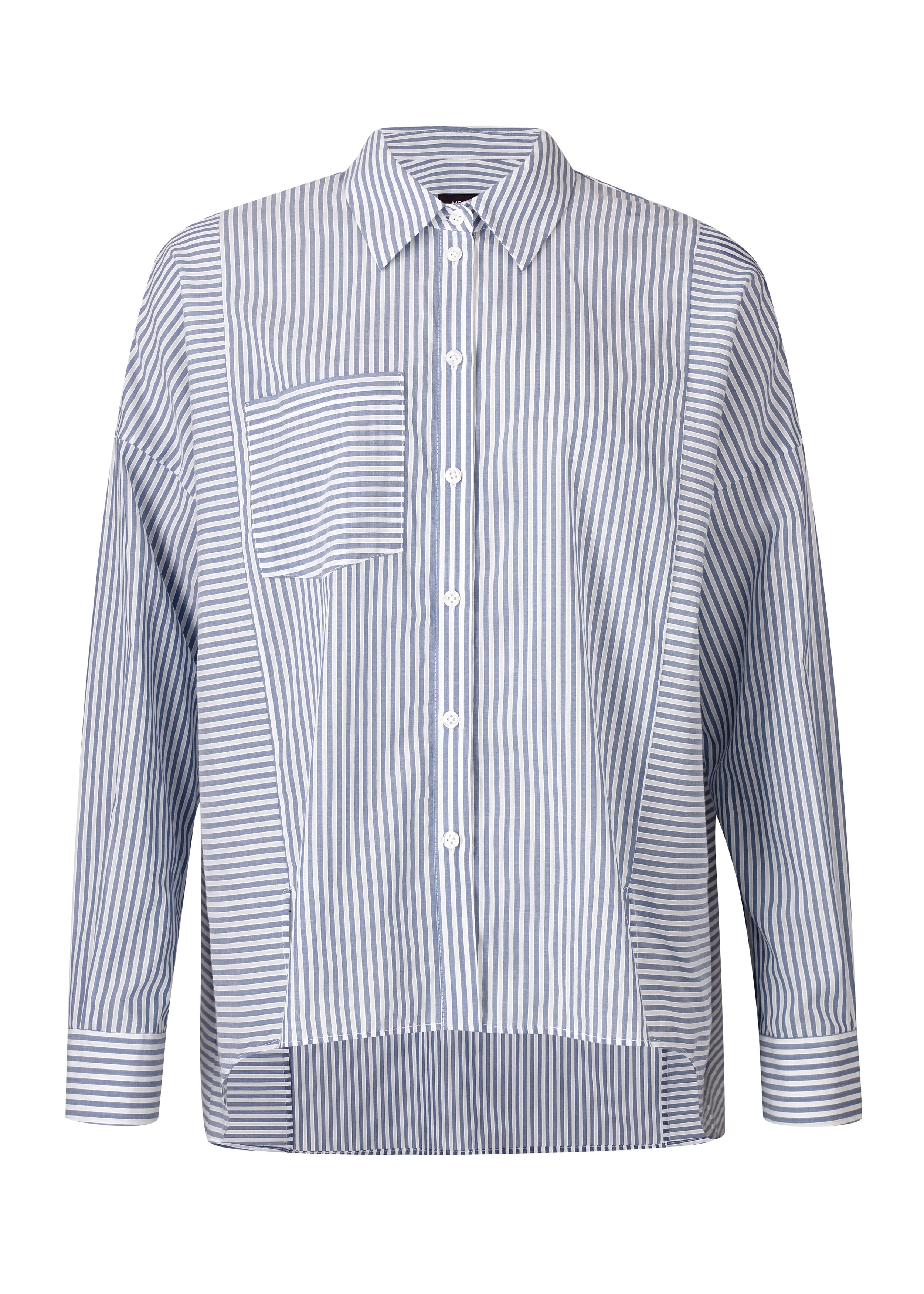 Cotton Oversized Spliced Stripe Shirt Blue/White