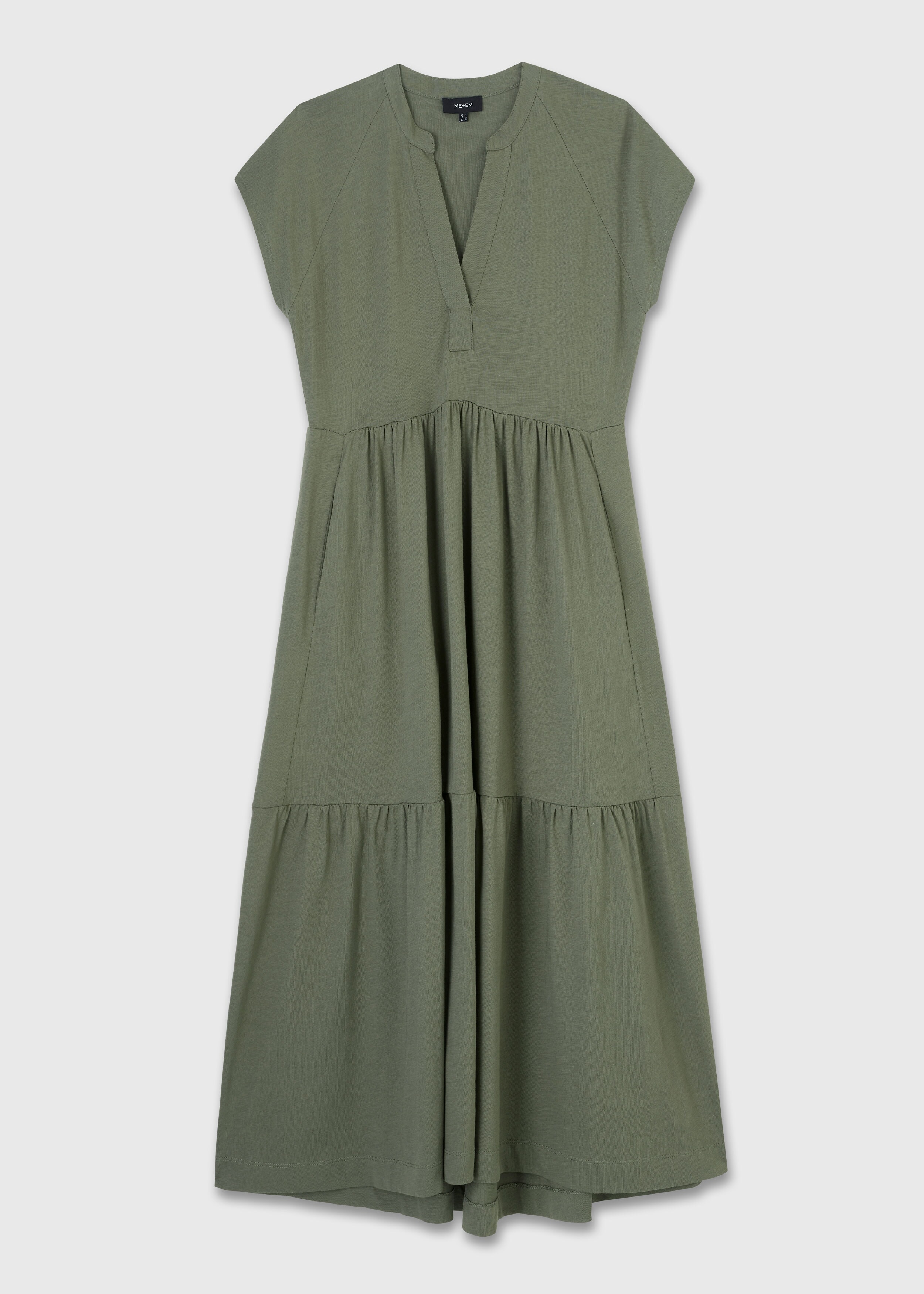 Open Collar Tiered Maxi Dress Dusty Olive