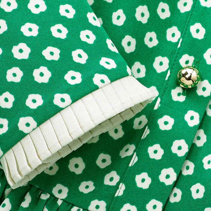 Polka Dot Flower Maxi Shirt Dress + Belt Clover Leaf/Cream
