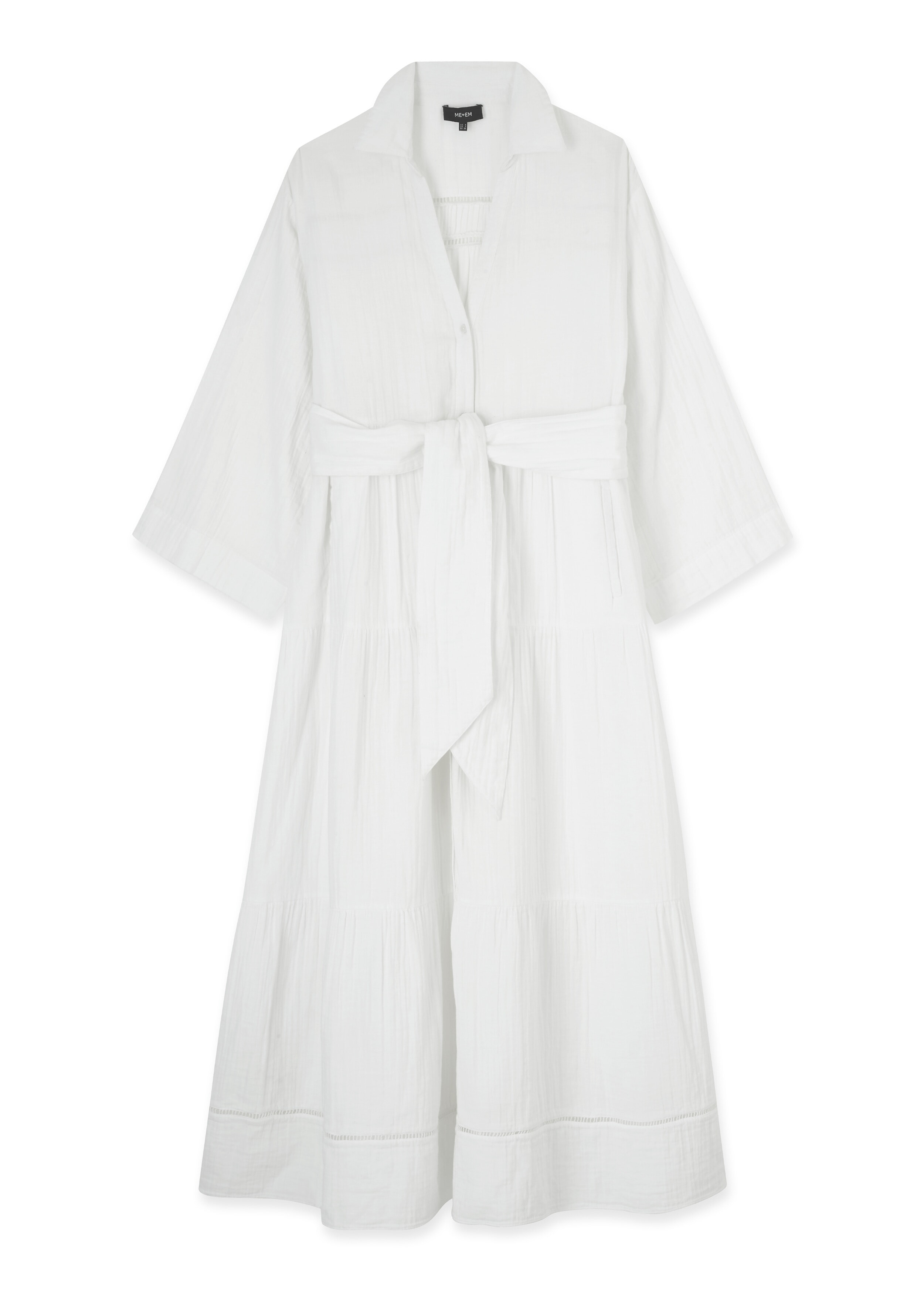Cheesecloth Button Front Maxi Shirt Dress + Belt Soft White