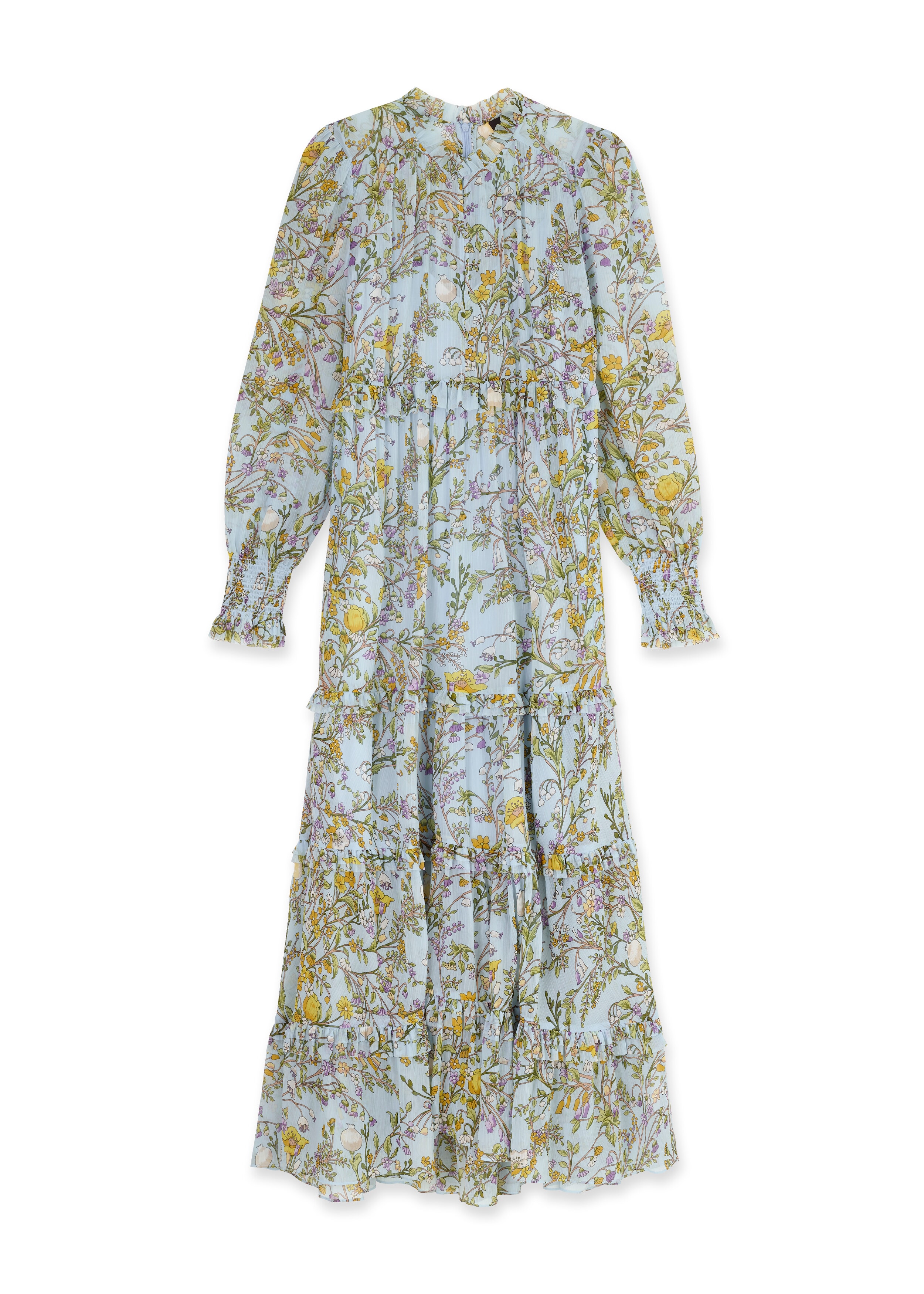 Bluebell Print Ruffle Trim Maxi Dress + Slip Blue Opal/Sun Yellow/Violet