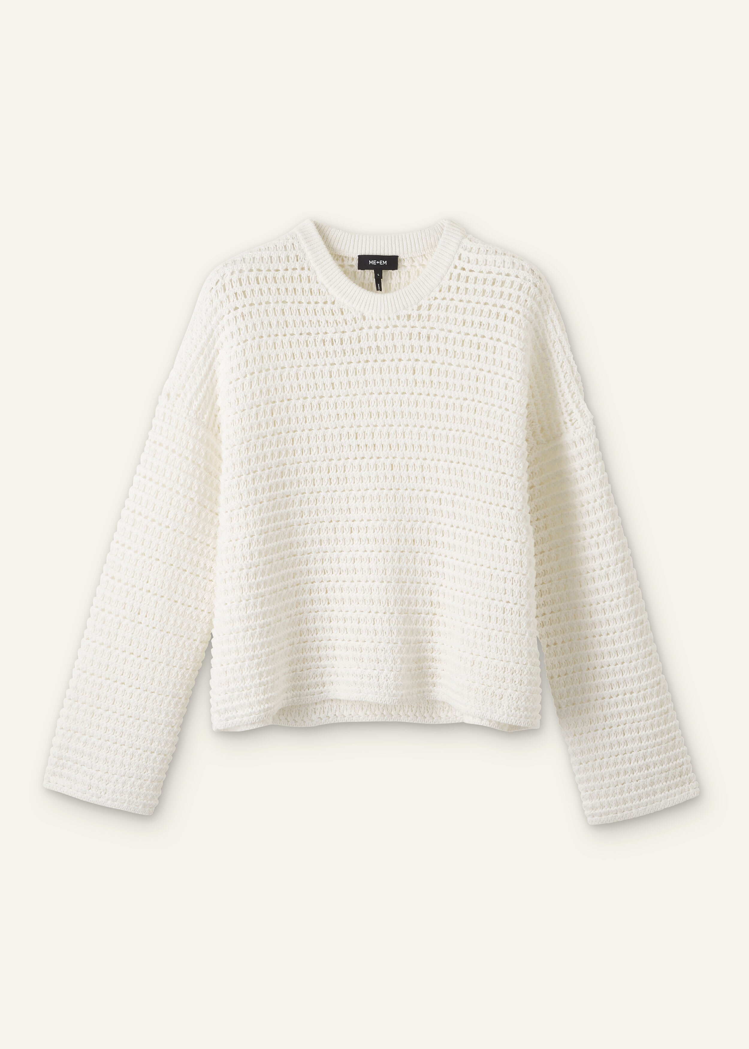 Chunky Cotton Open Stitch Box Sweater Fresh White