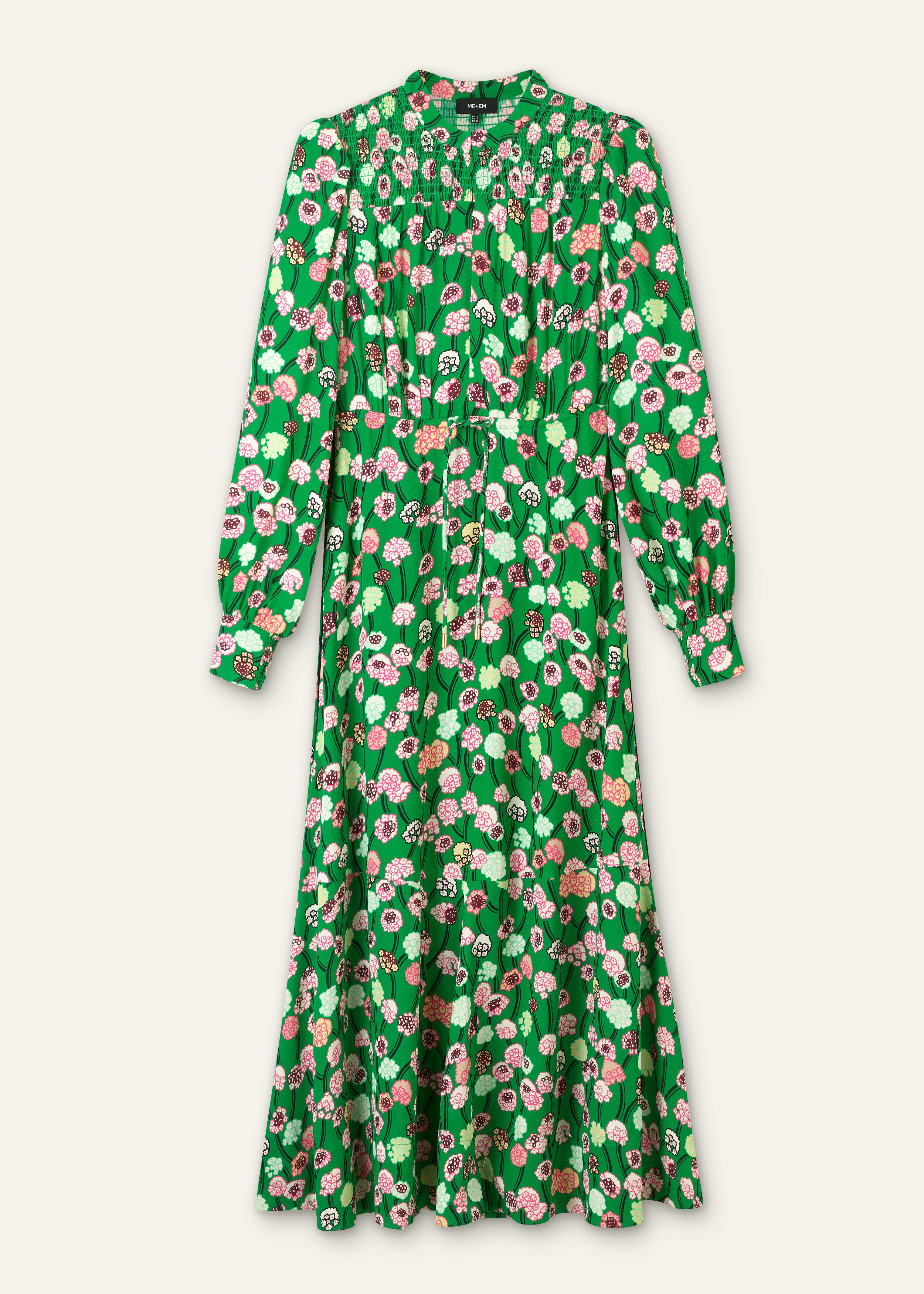 Lantana Flower Print Drawstring Maxi Dress Green/Pink/Multi