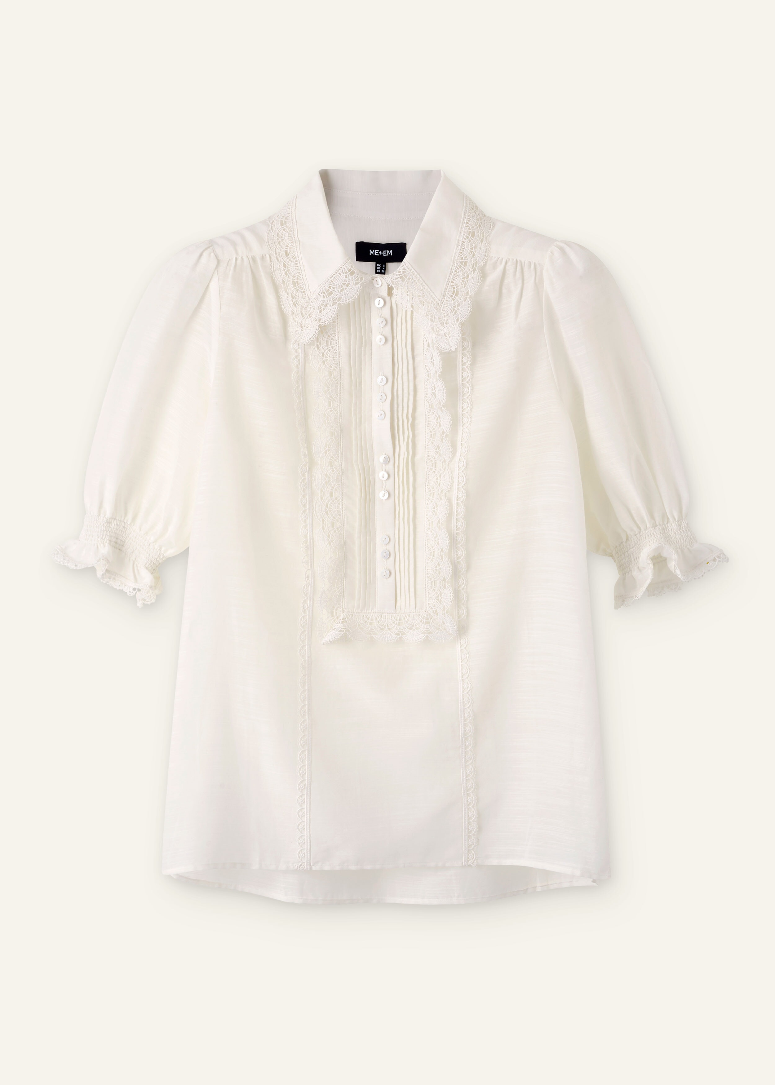 Silk Cotton Lace Trim Blouse Soft White