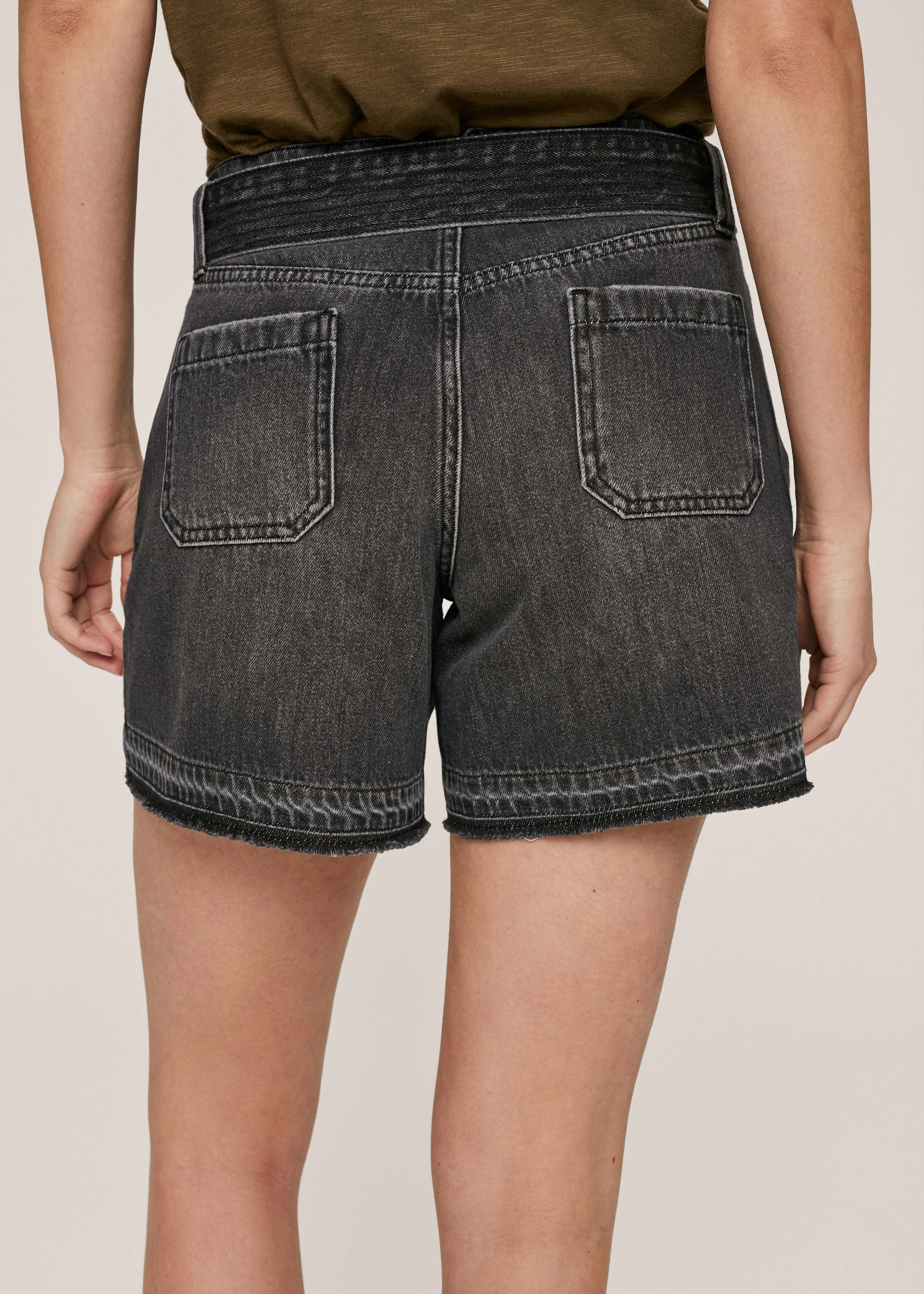 Belted Denim Shorts Black