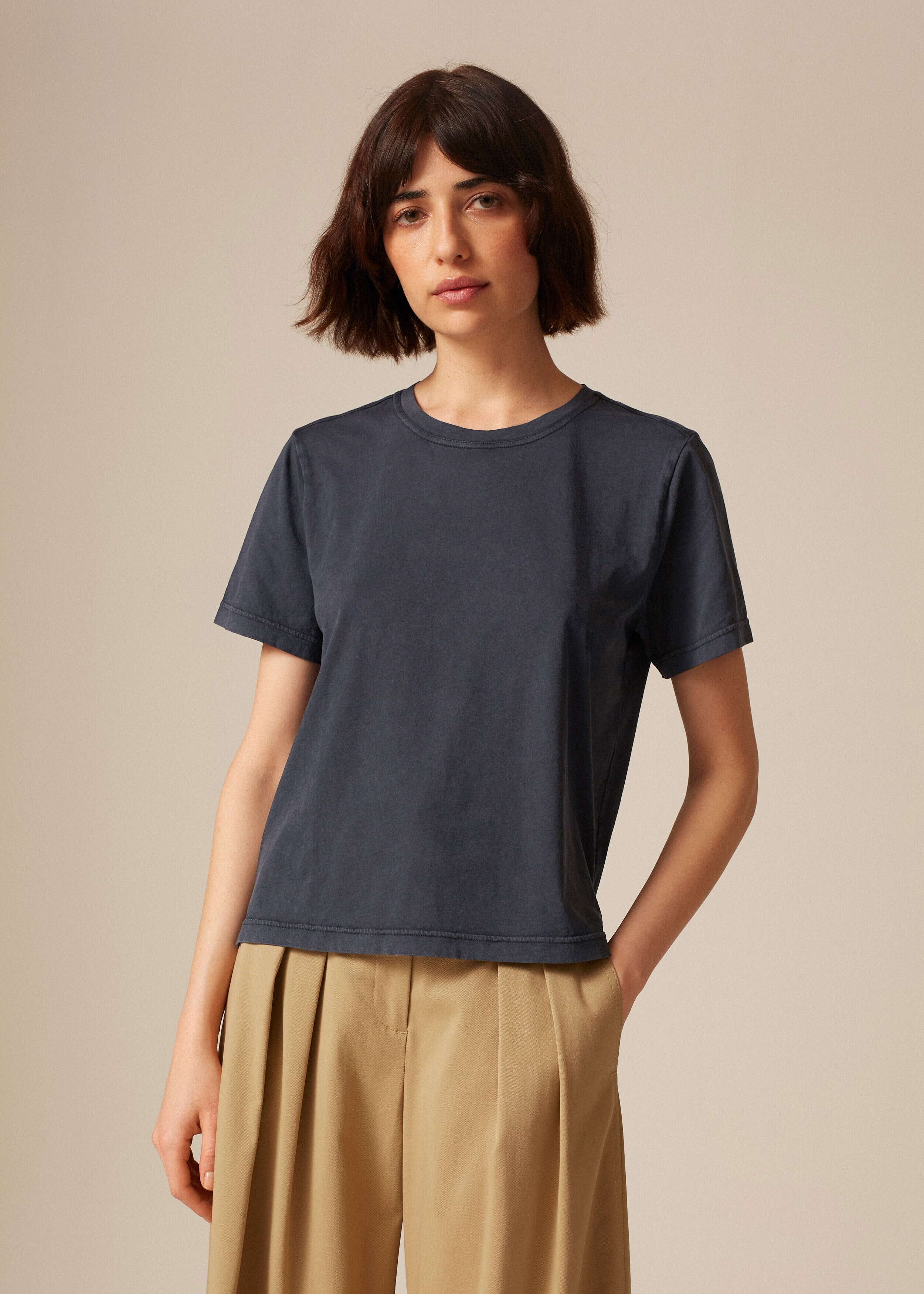 Washed Cotton Box Tee Washed Navy