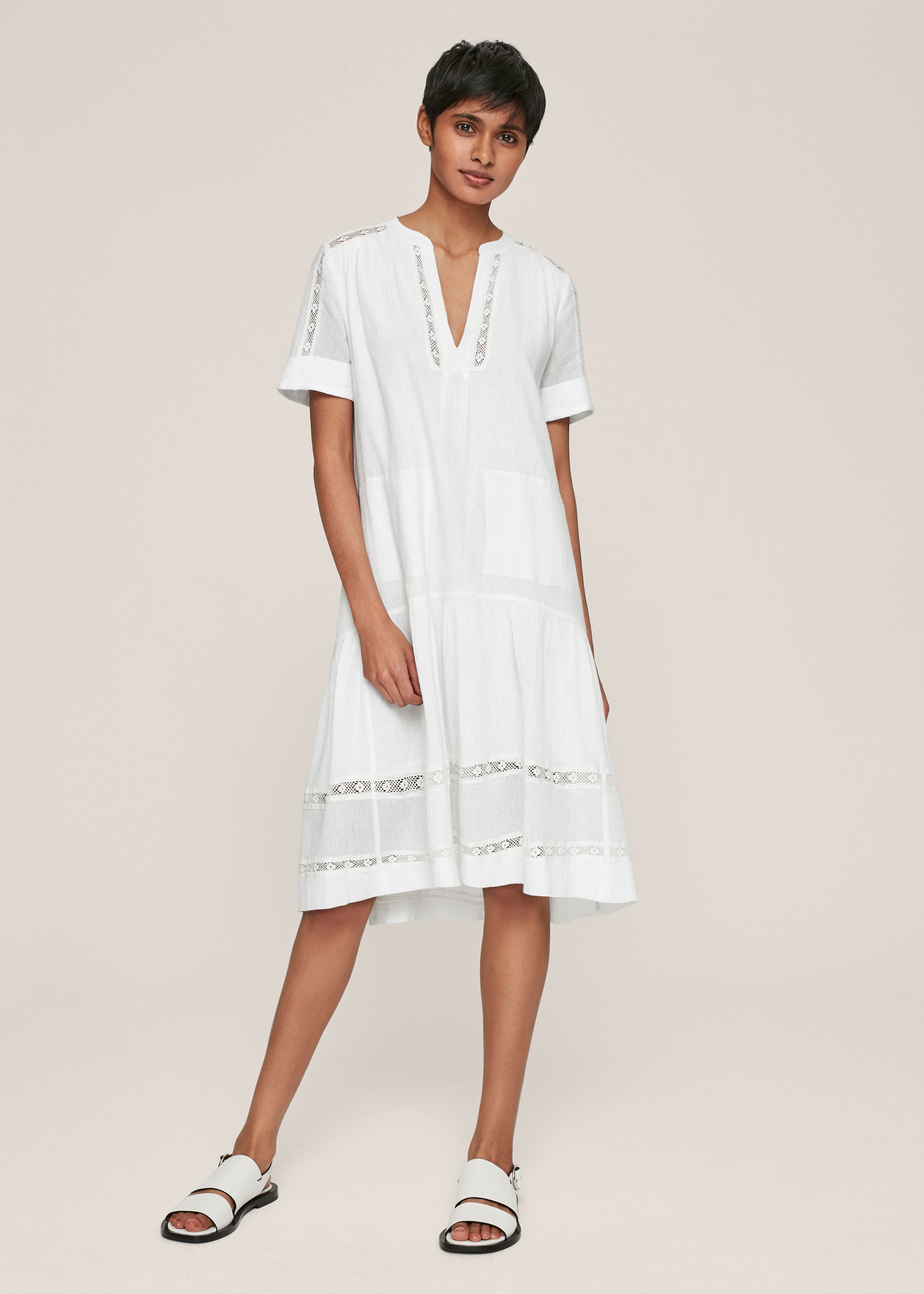 Lace Insert Cotton Dress | ME+EM Soft White