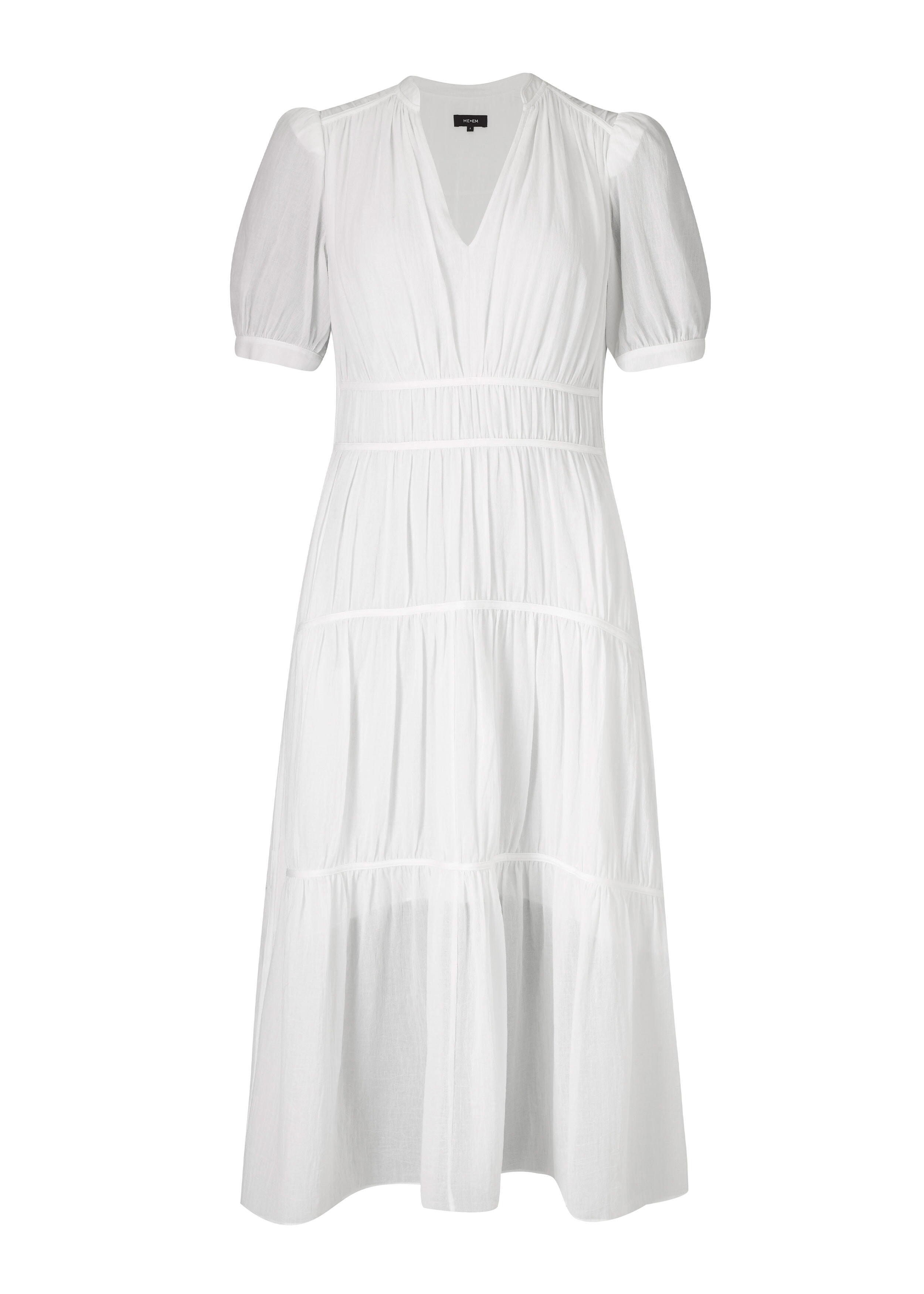 Gathered Cotton Midi Dress Soft White