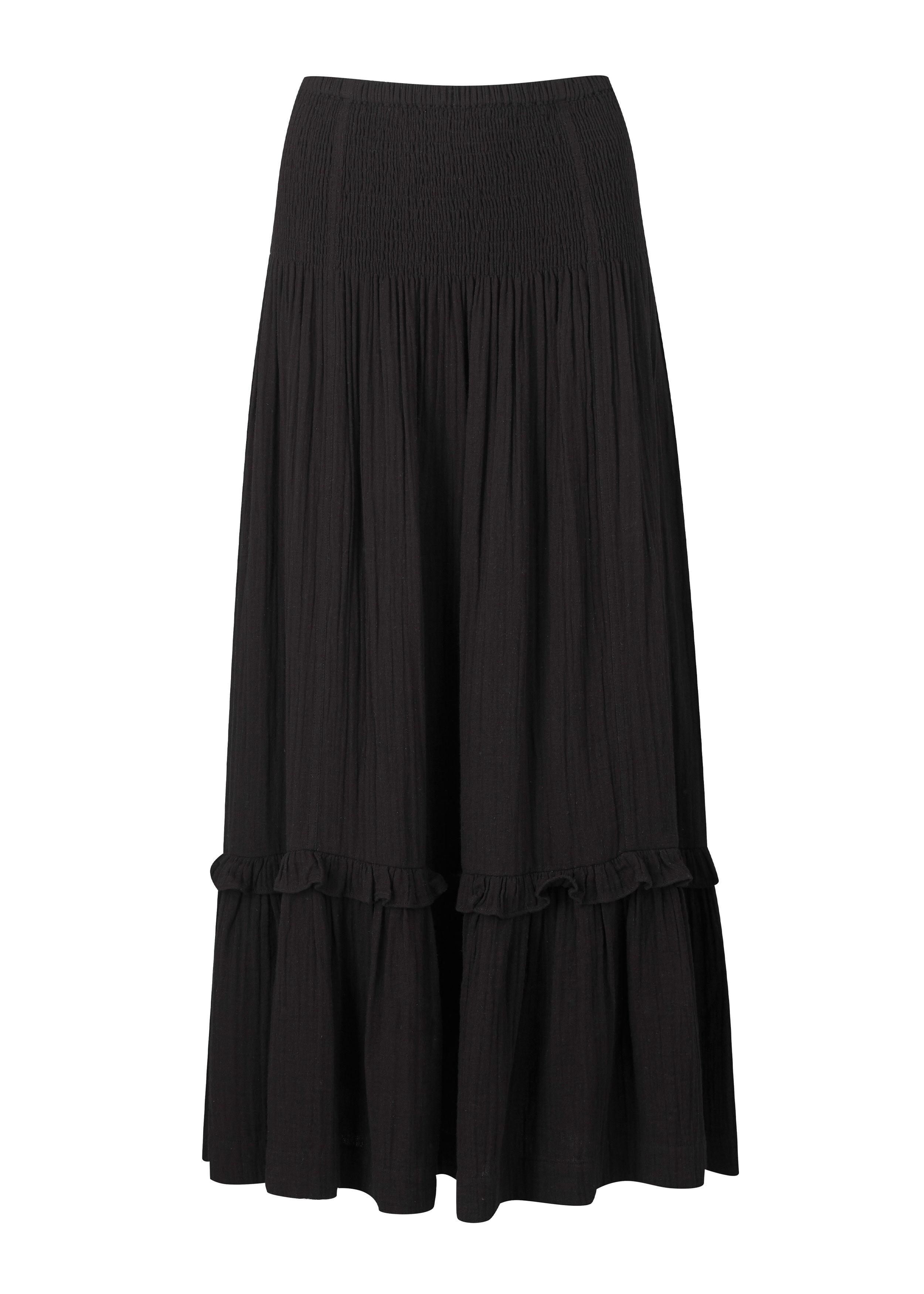 Cheesecloth Shirred Maxi Skirt Black