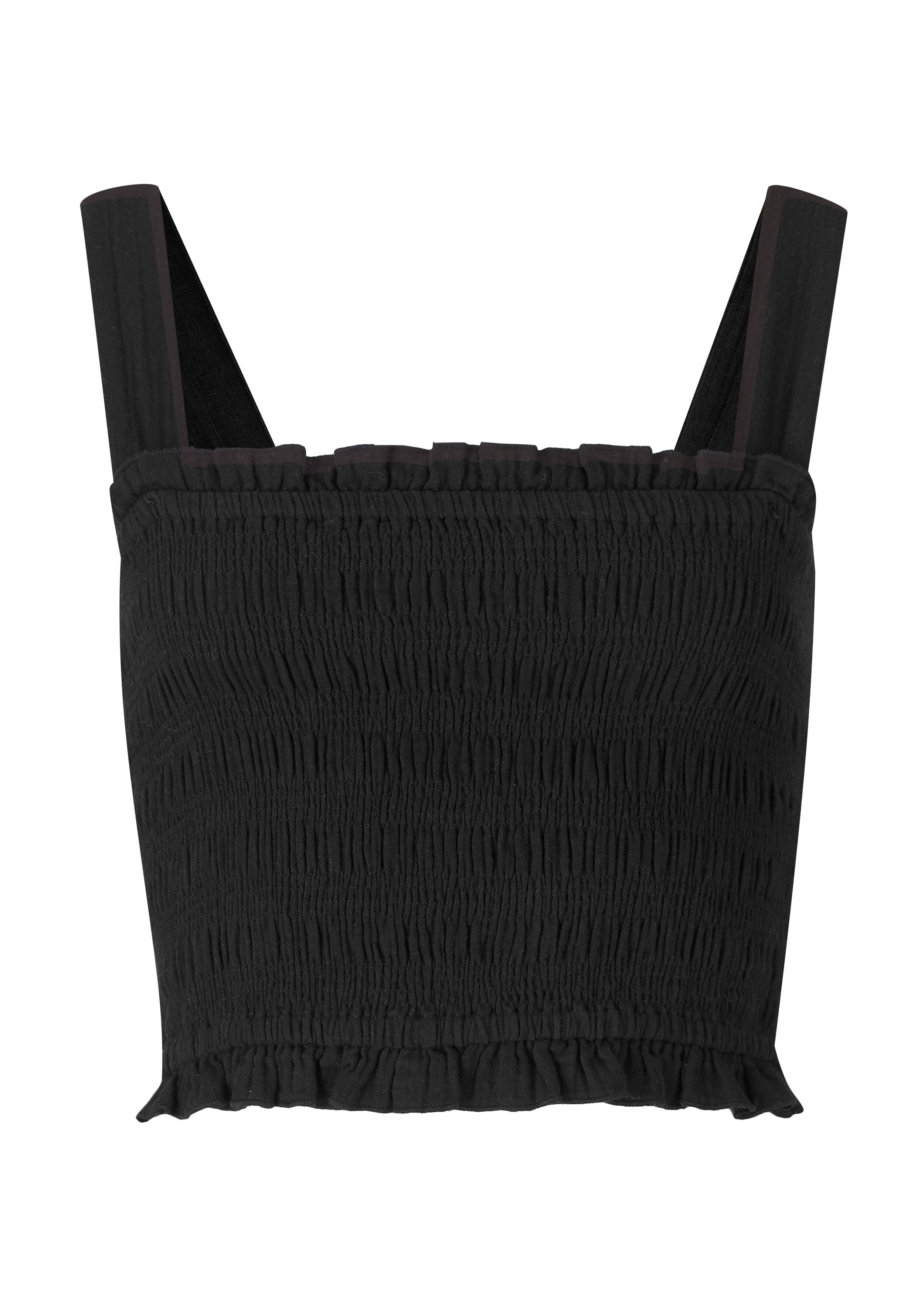 Cheesecloth Shirred Crop Top Black