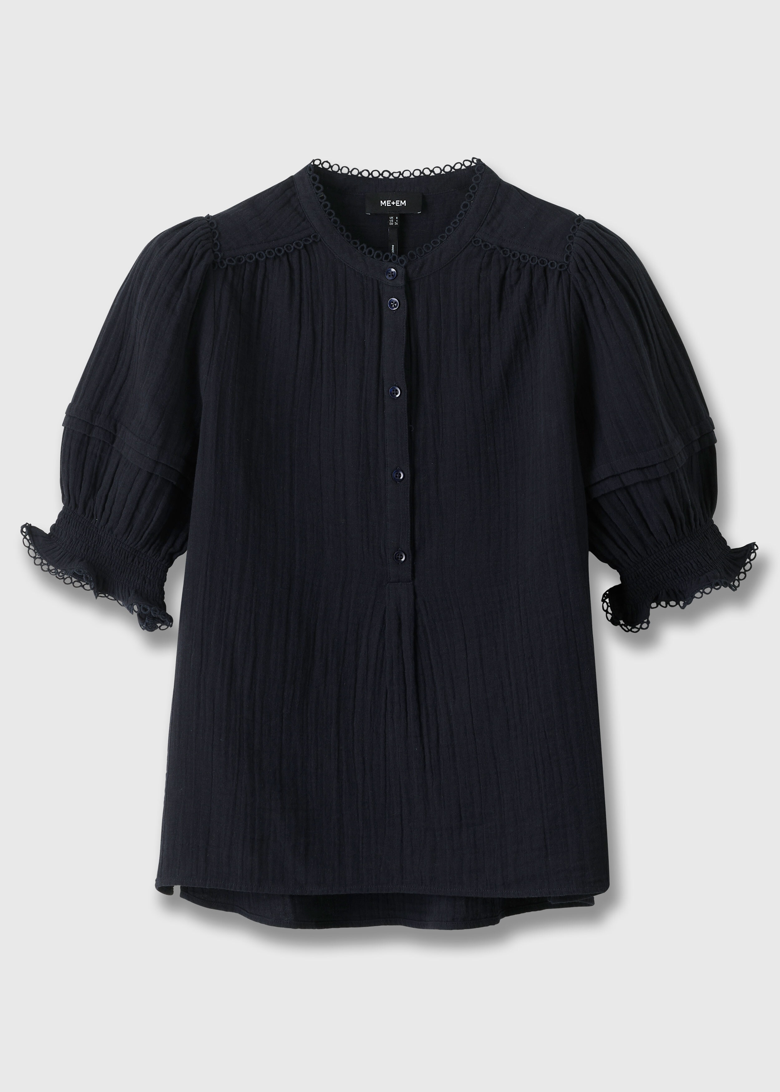 Cheesecloth Balloon Sleeve Blouse Navy