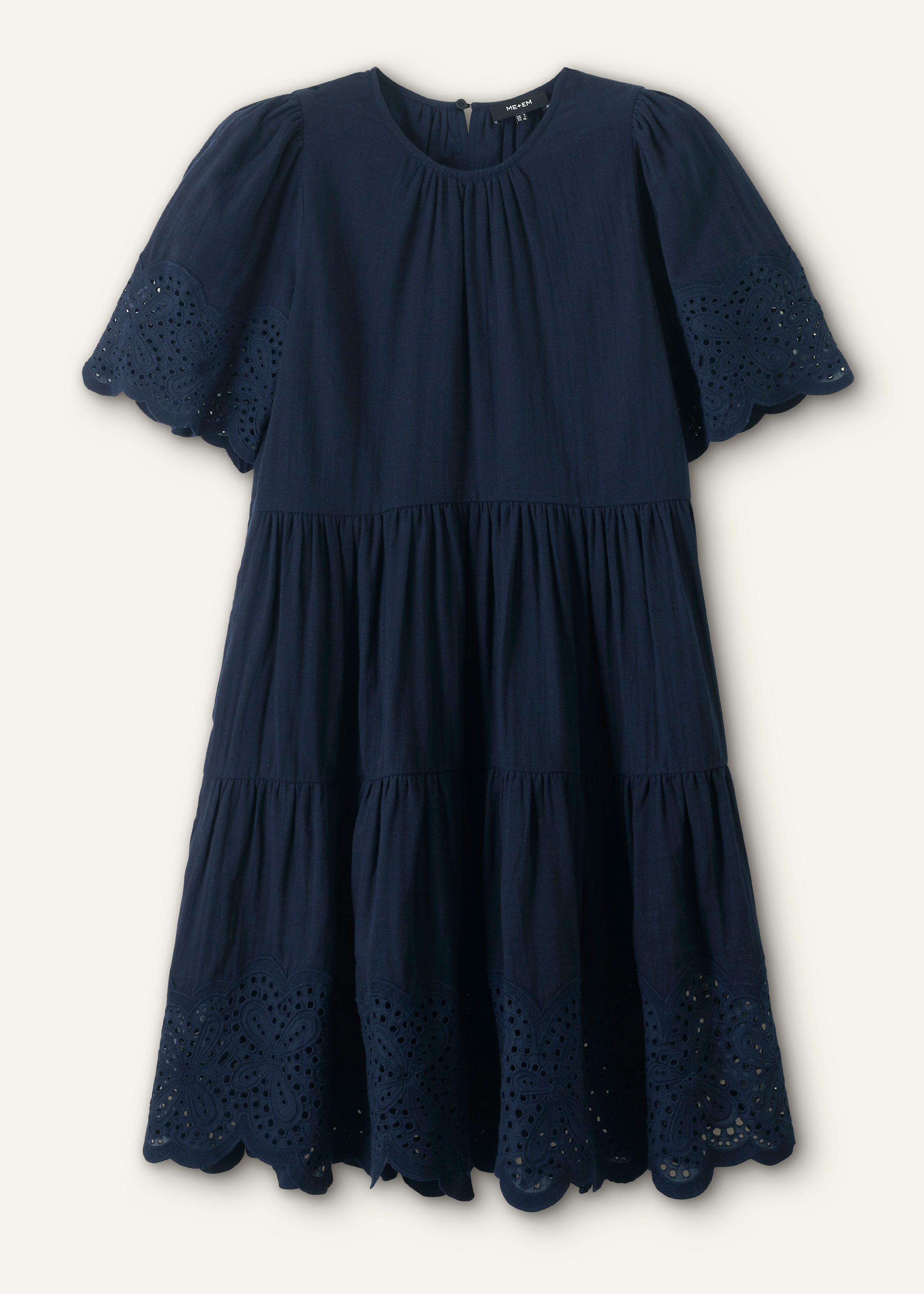 Cheesecloth Broderie Short Swing Dress + Belt Navy