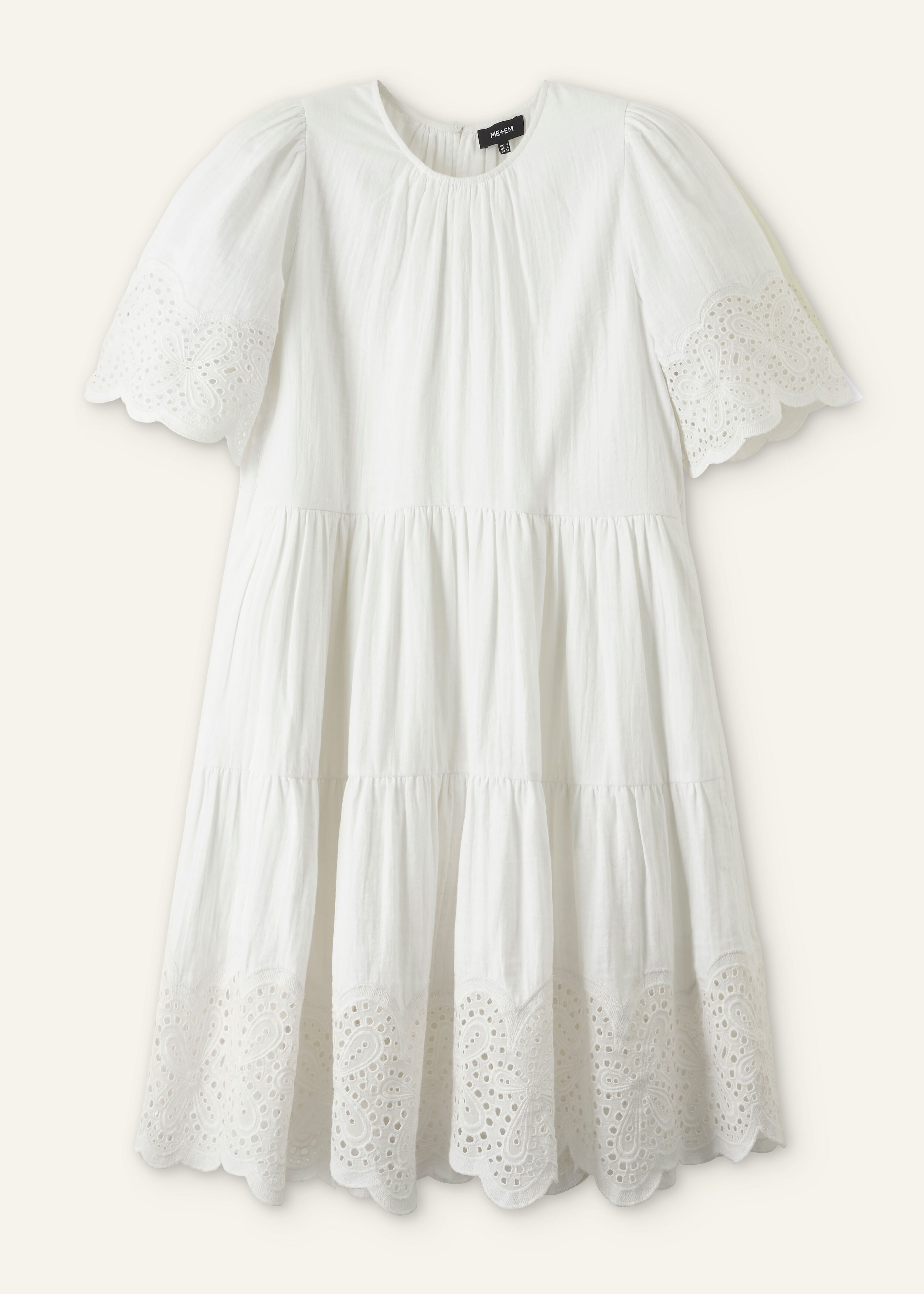 Cheesecloth Broderie Short Swing Dress + Belt Soft White