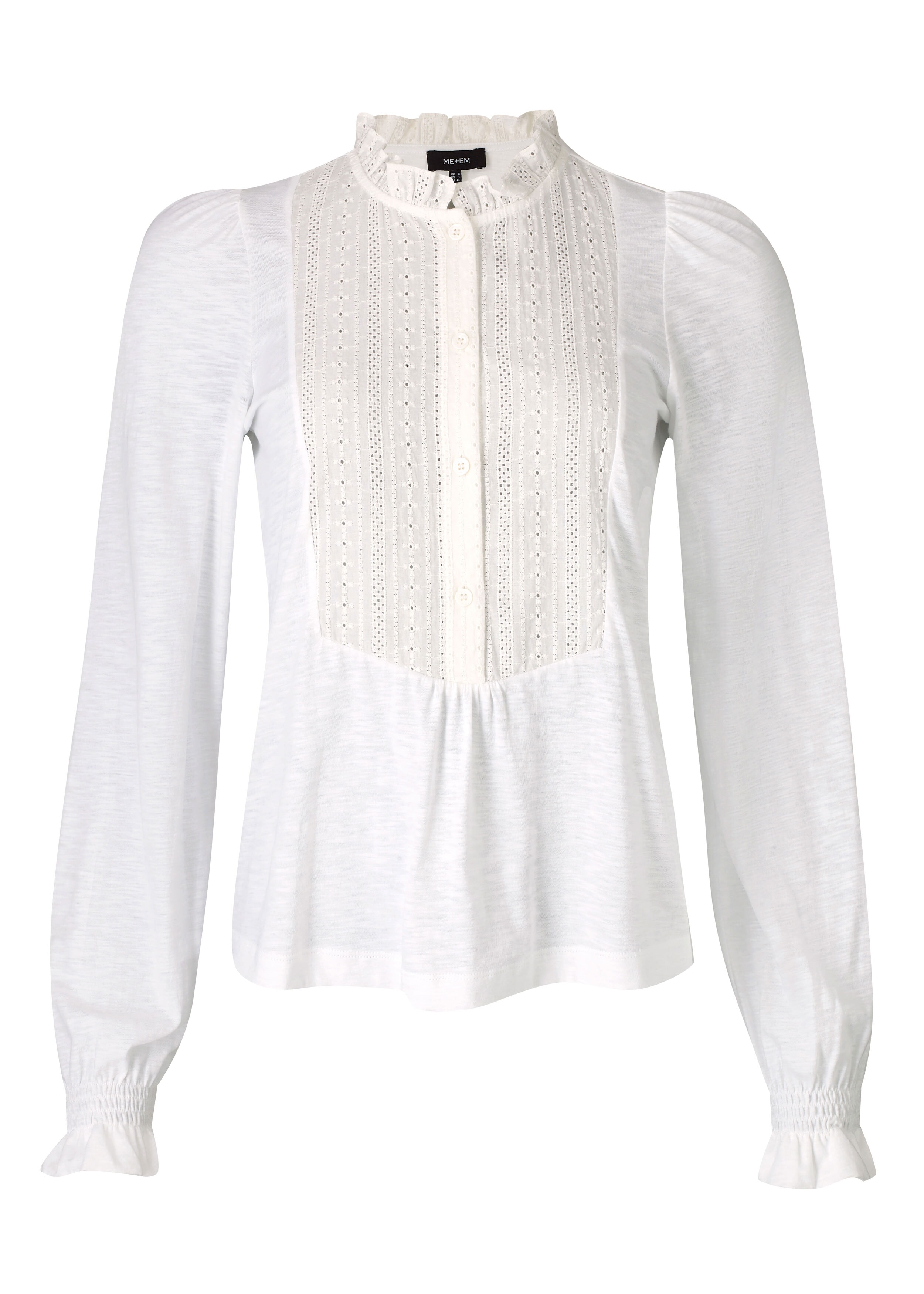 Broderie Bib Long Sleeve Top Soft White