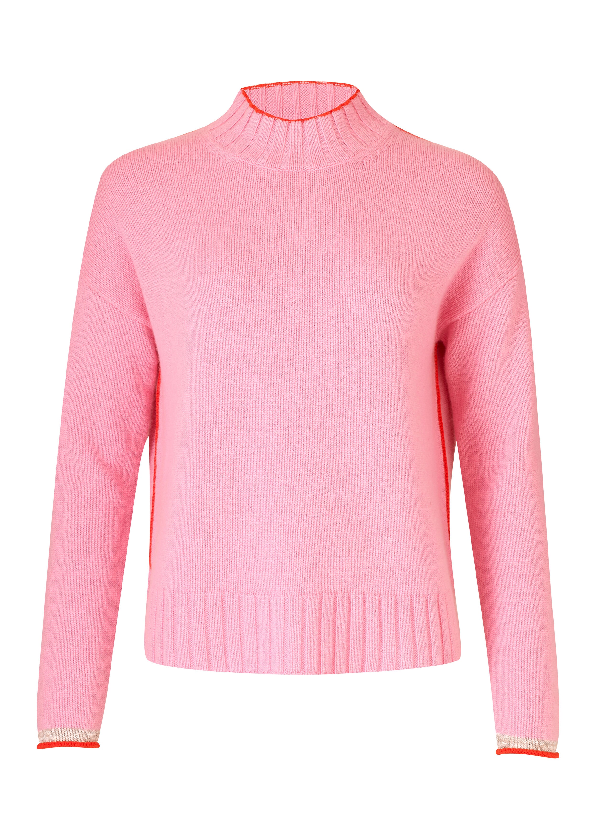 Cashmere Cast-Off Edge Jumper Sugar Pink/Persimmon