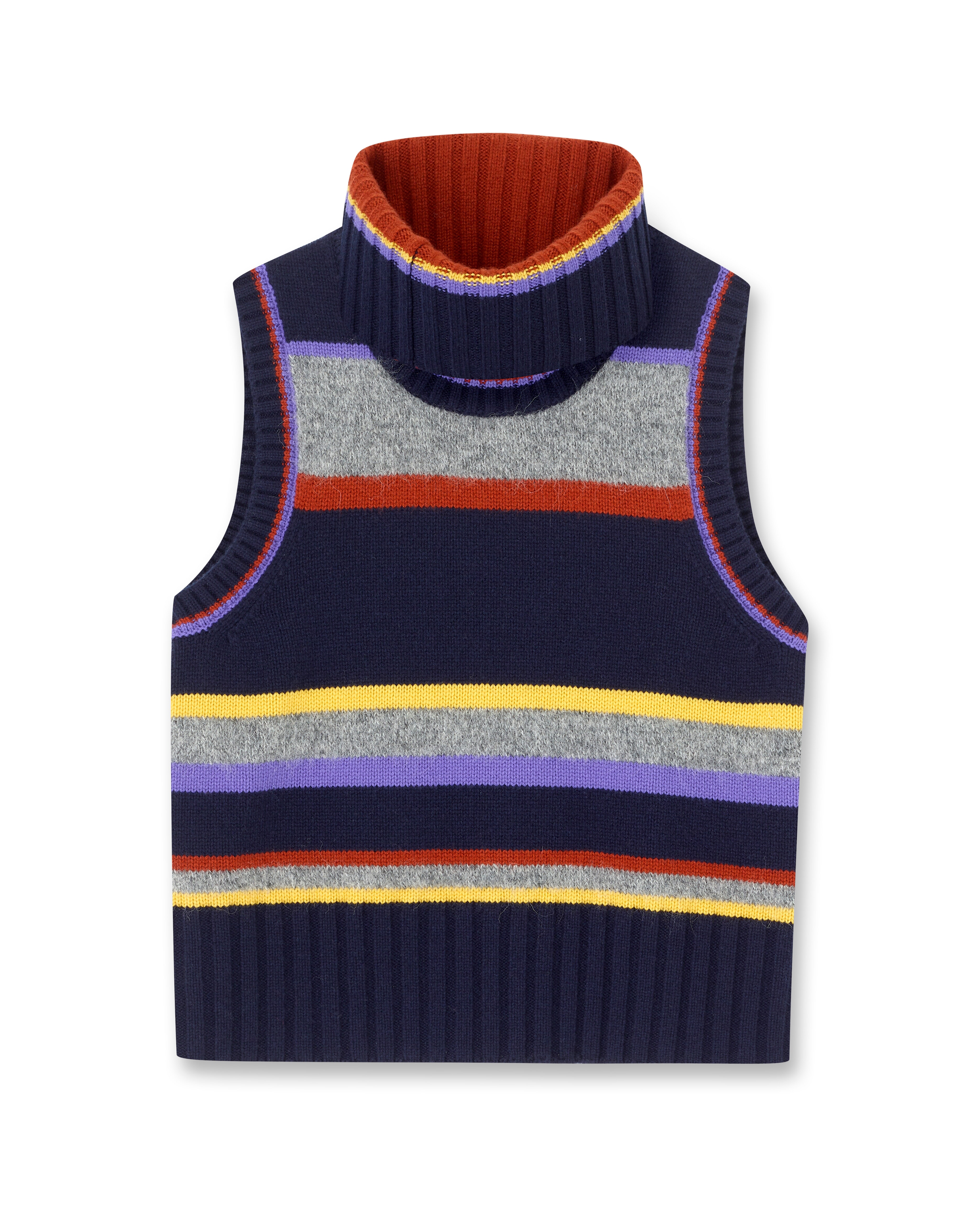 Merino Cashmere Colour Block Vest + Snood Multi Stripe