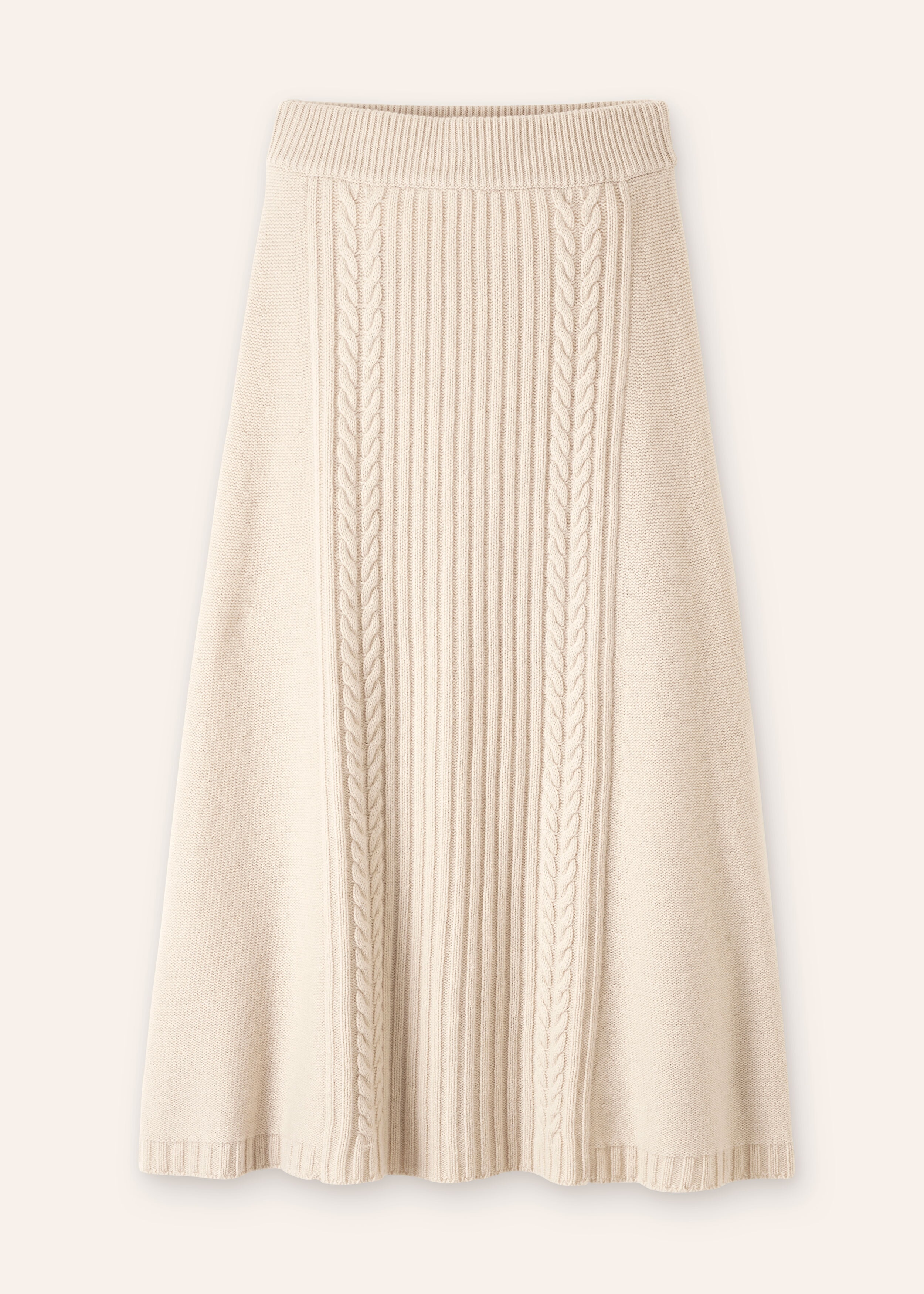 Merino Cashmere A-Line Cable Skirt Warm Cream