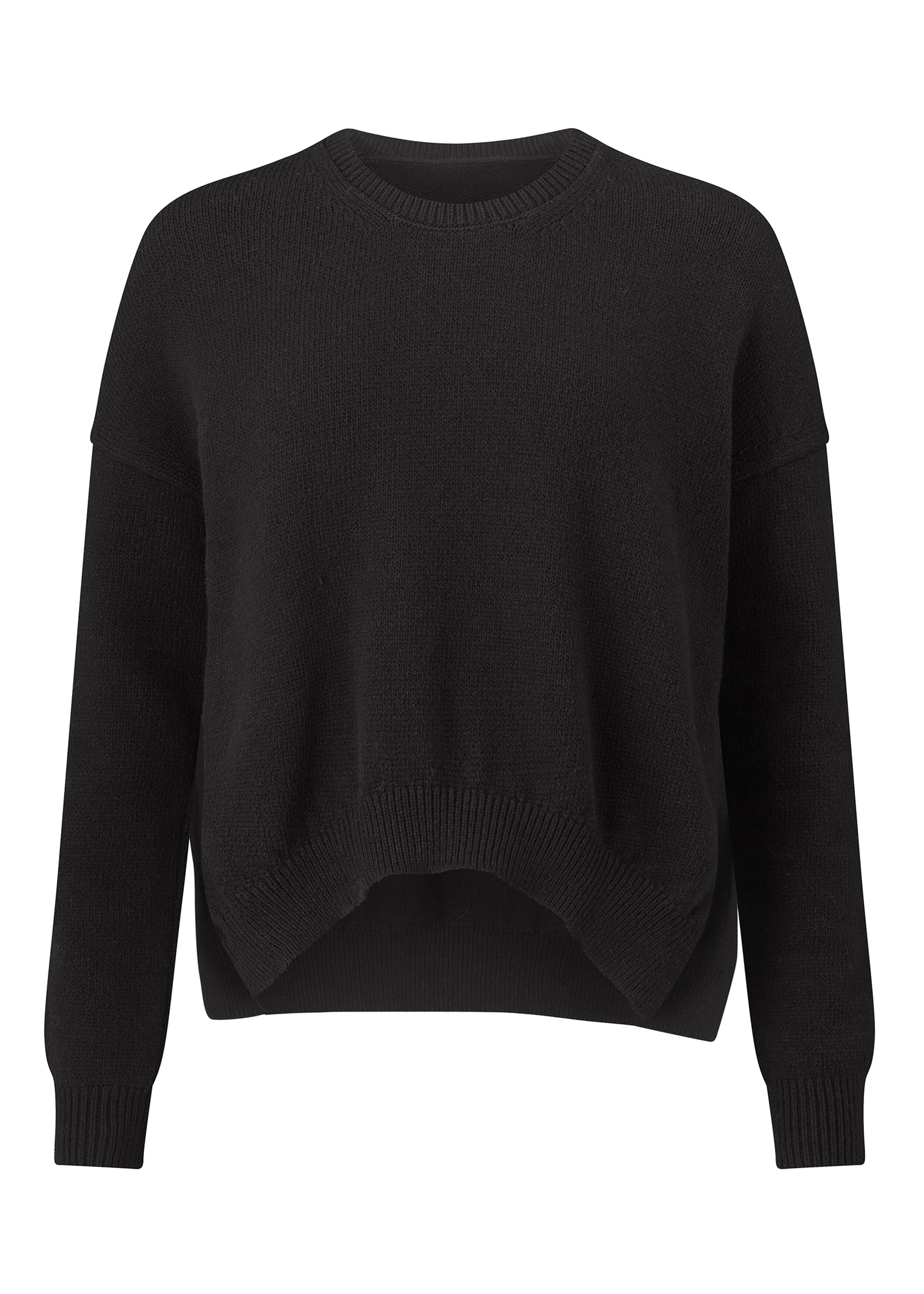 Cotton Stretch Curved Hem Layering Jumper Black