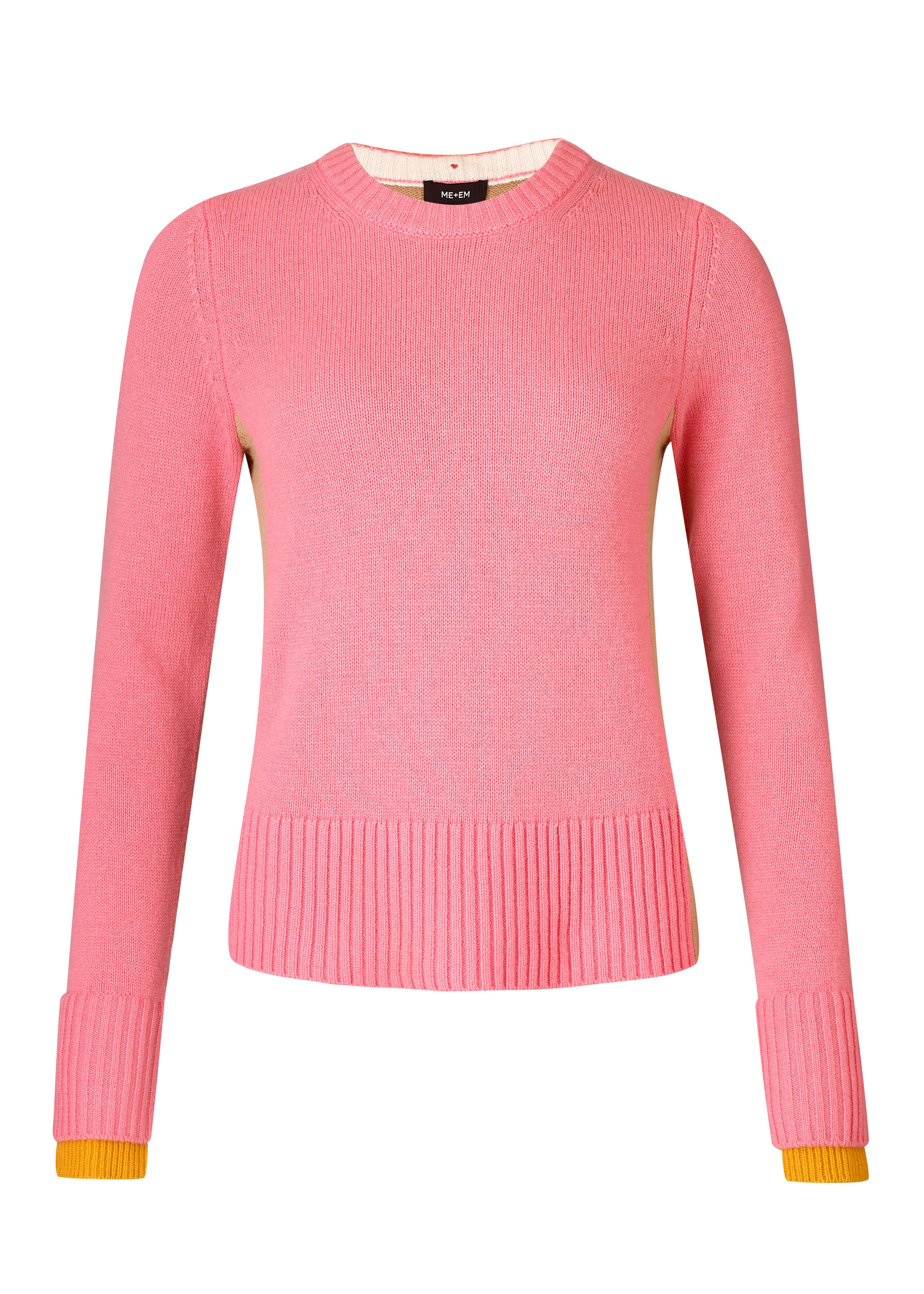 Merino Cashmere Slim Box Sweater + Snood Carnation Pink/Camel/Mustard