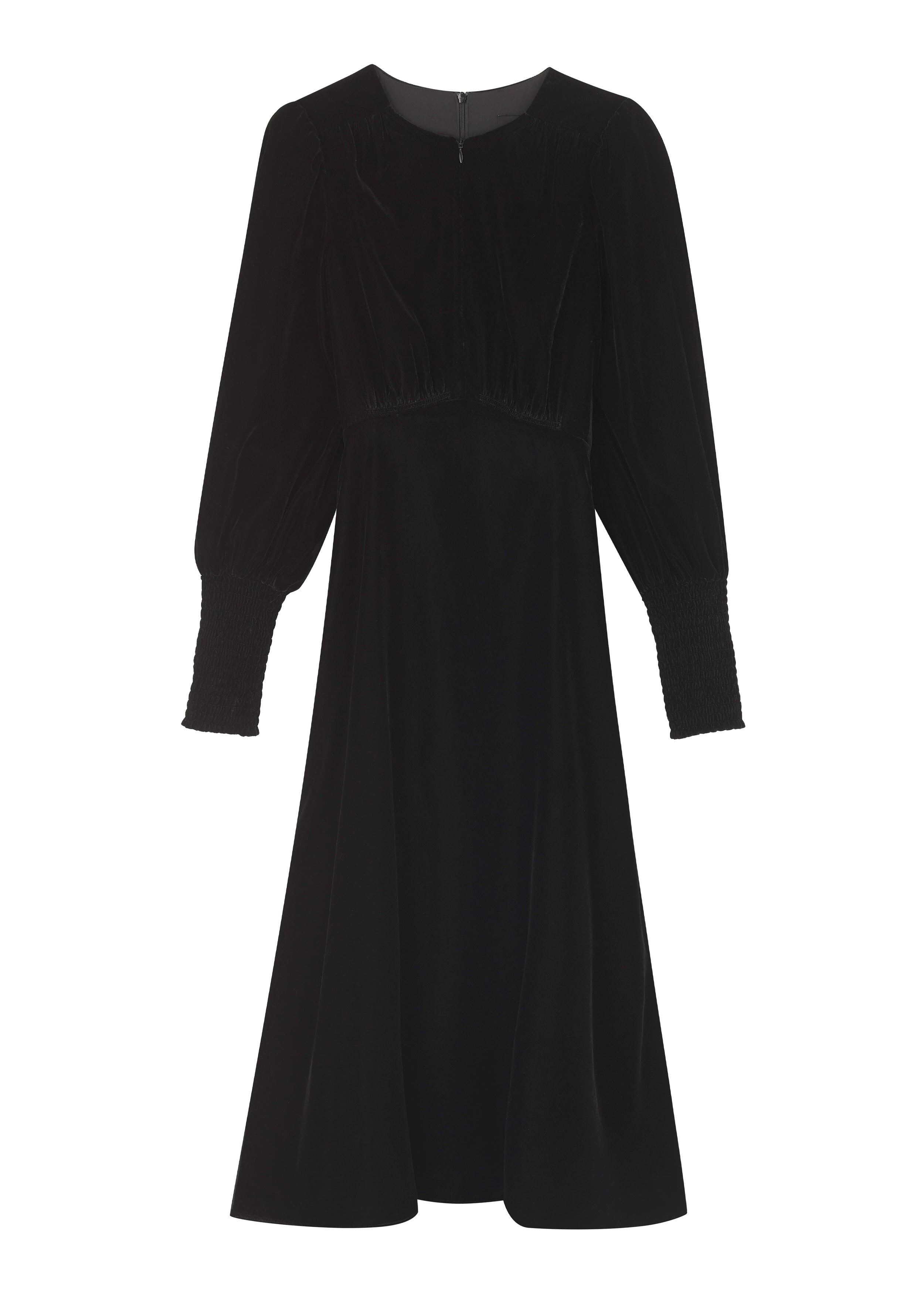 Velvet Statement Sleeve Midi Tea Dress Black