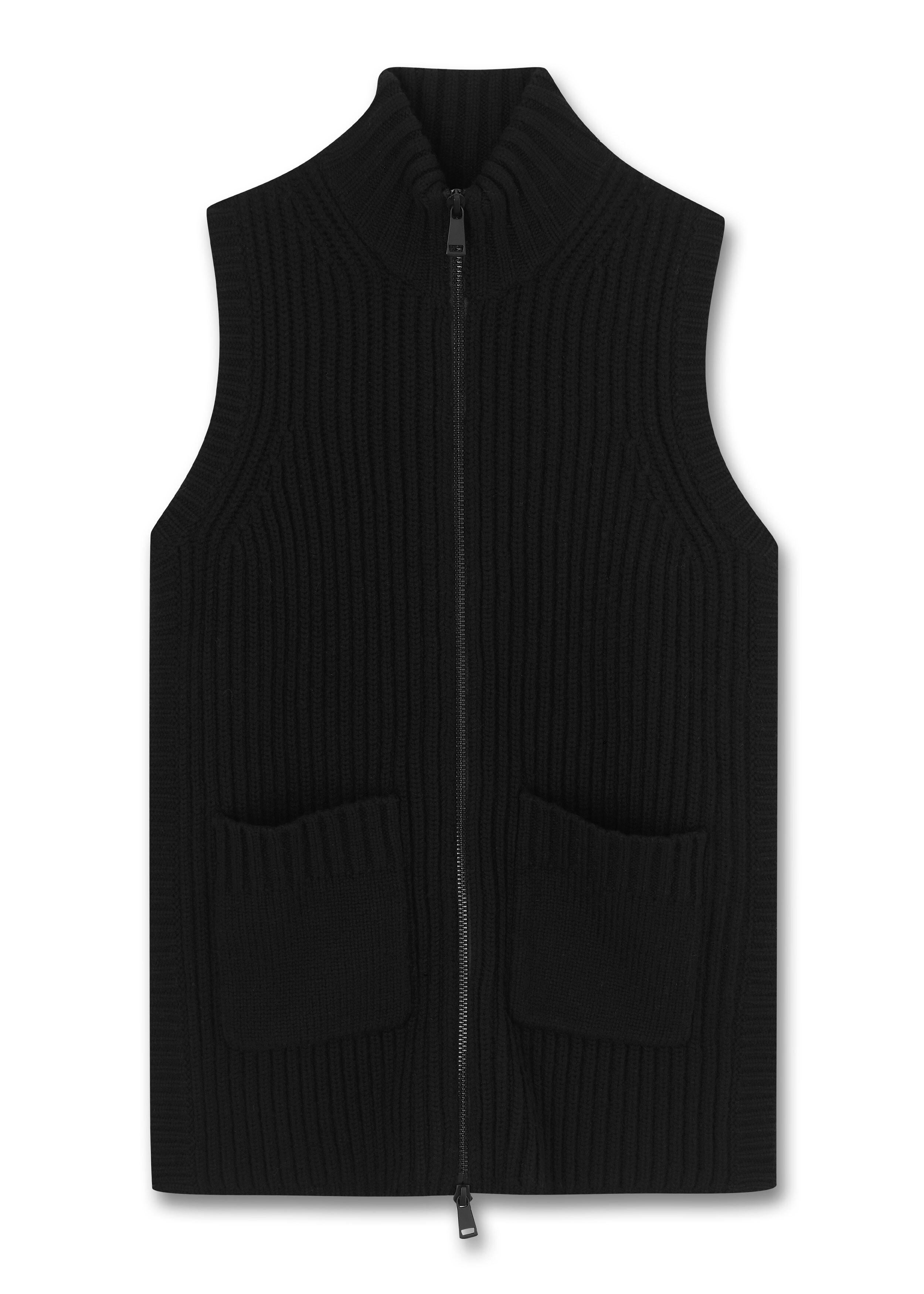 Merino Cashmere Rib Longline Gilet Black