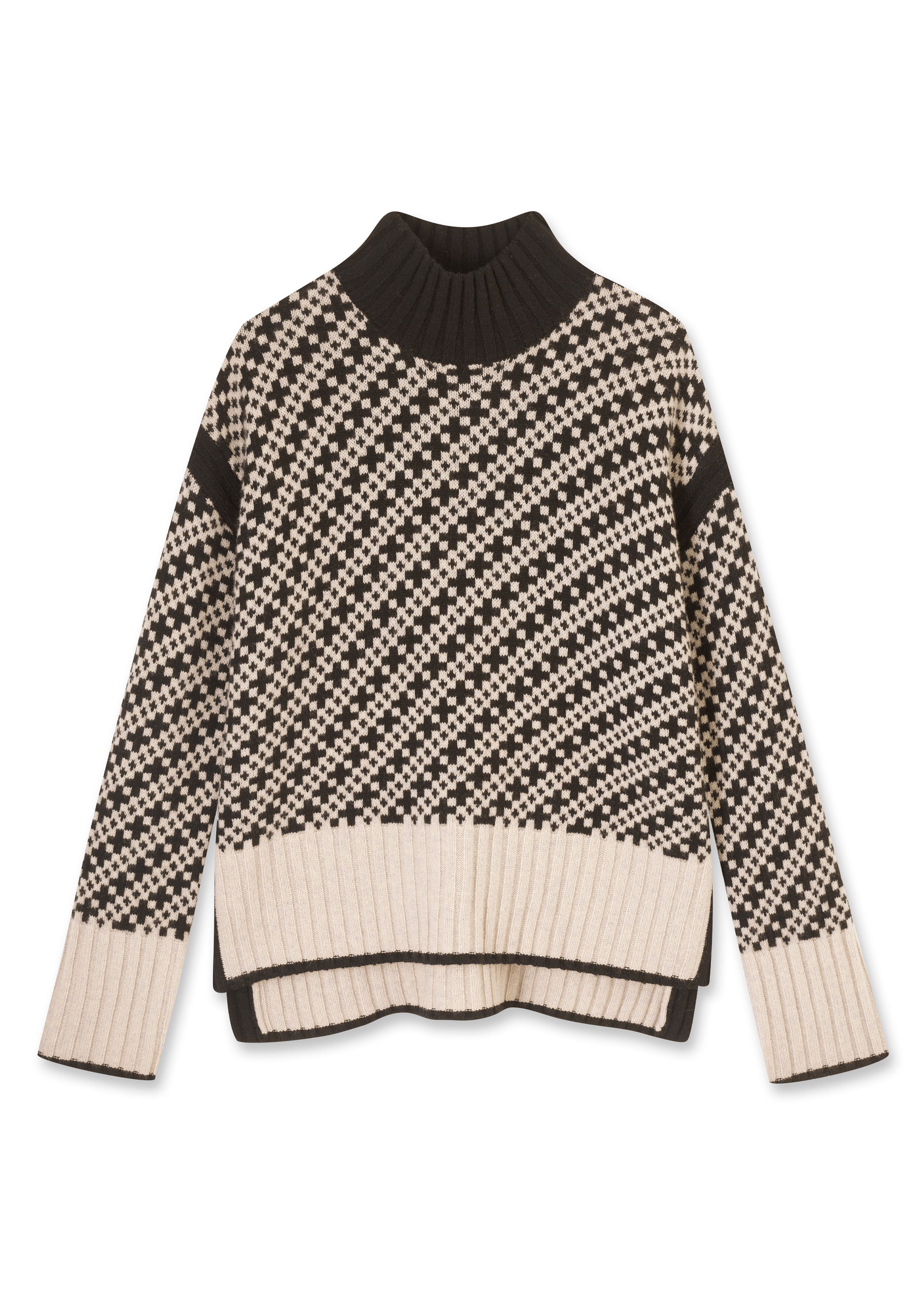 Merino Cross Jacquard Sweater Oatmeal/Black