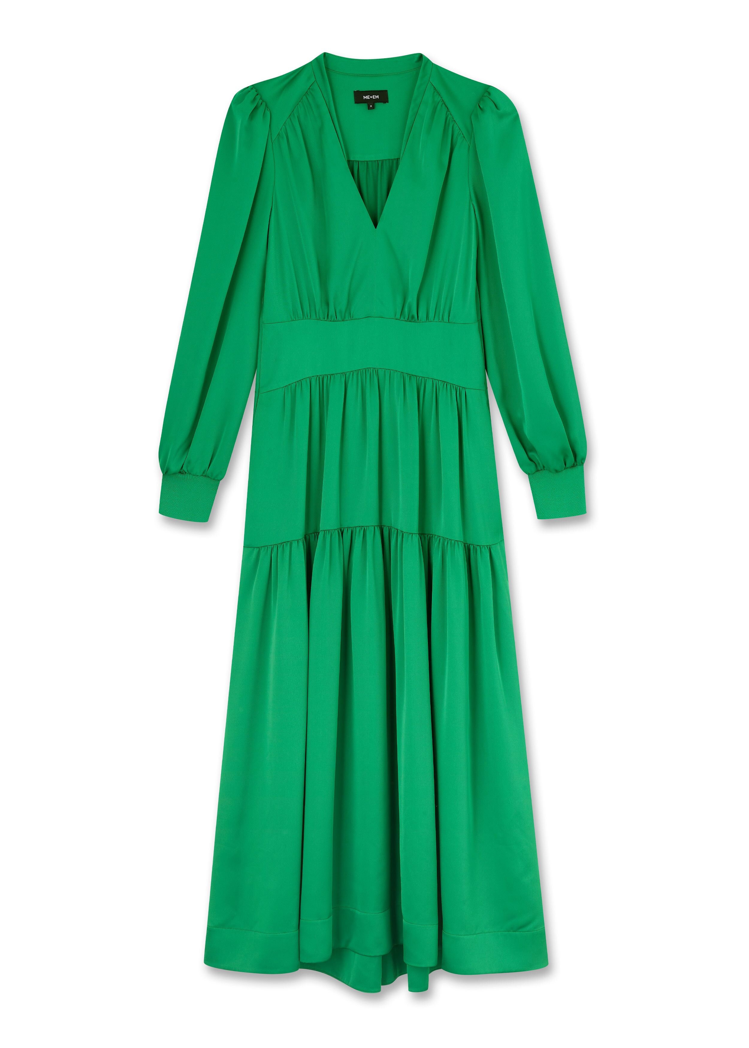Satin Twill V-Neck Maxi Dress Emerald
