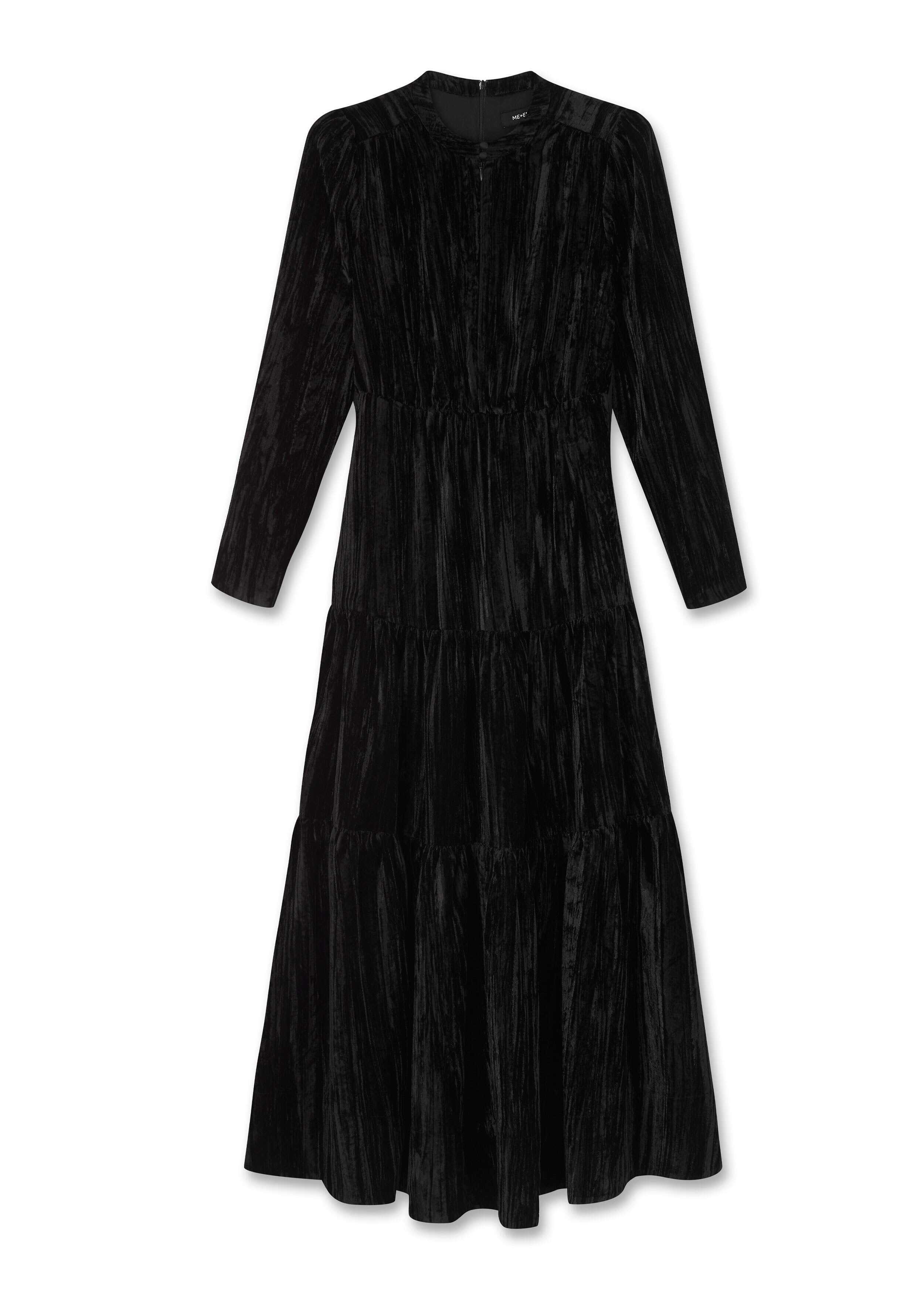 Crushed Velvet Tiered Maxi Dress + Belt Black