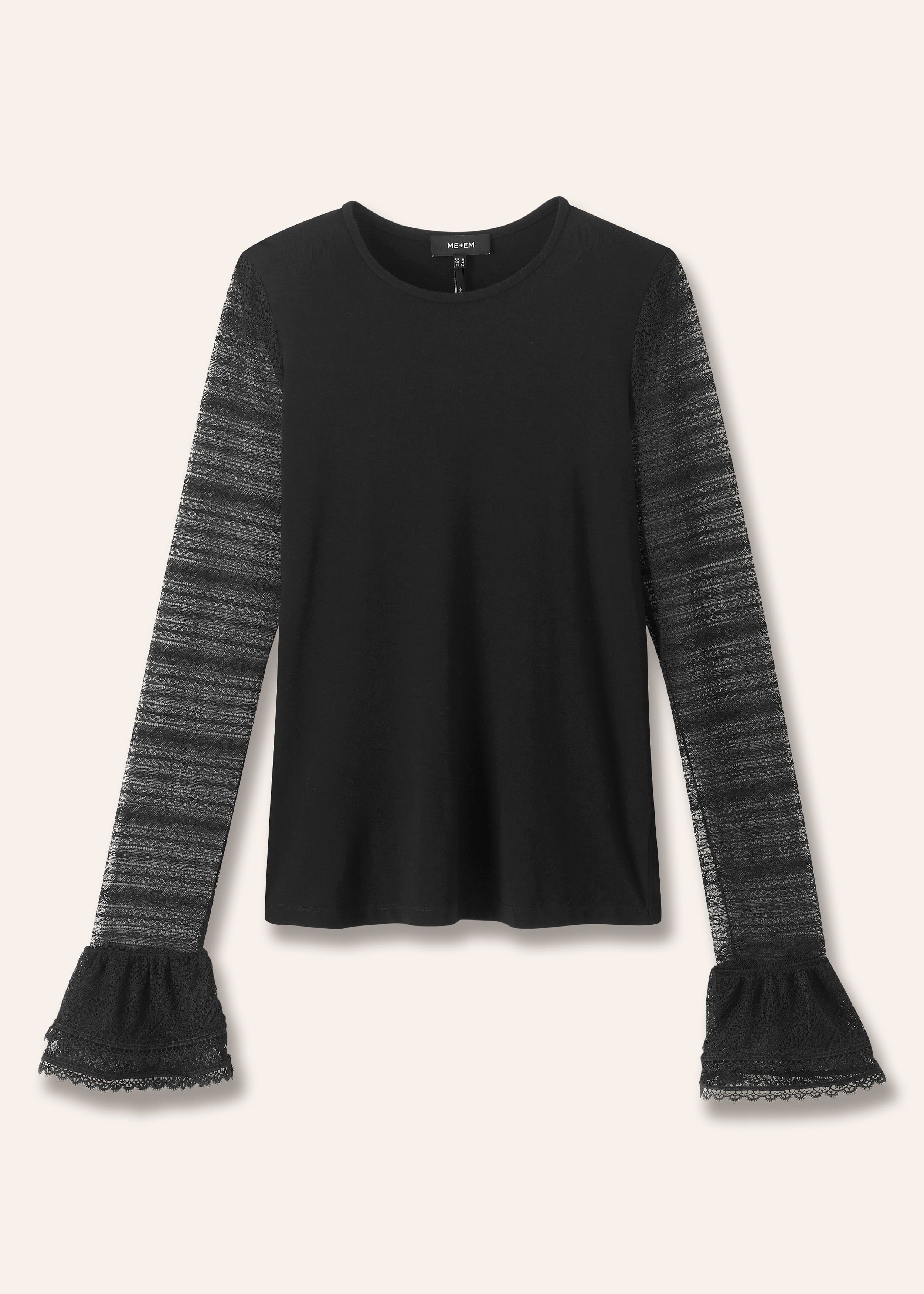 Lace Sleeve Layering Top Black