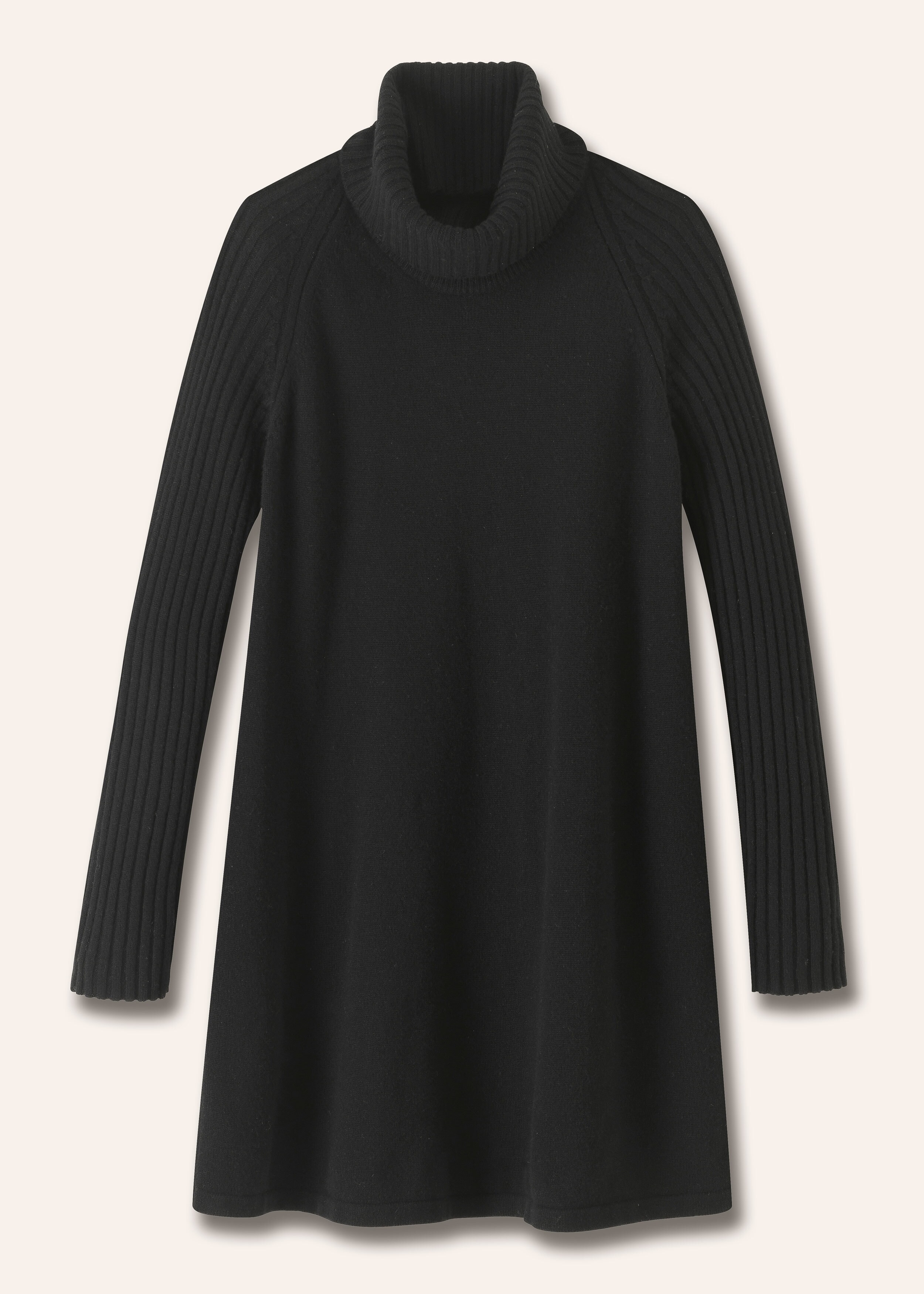 Merino Cashmere Swing Sweater Dress + Snood Black