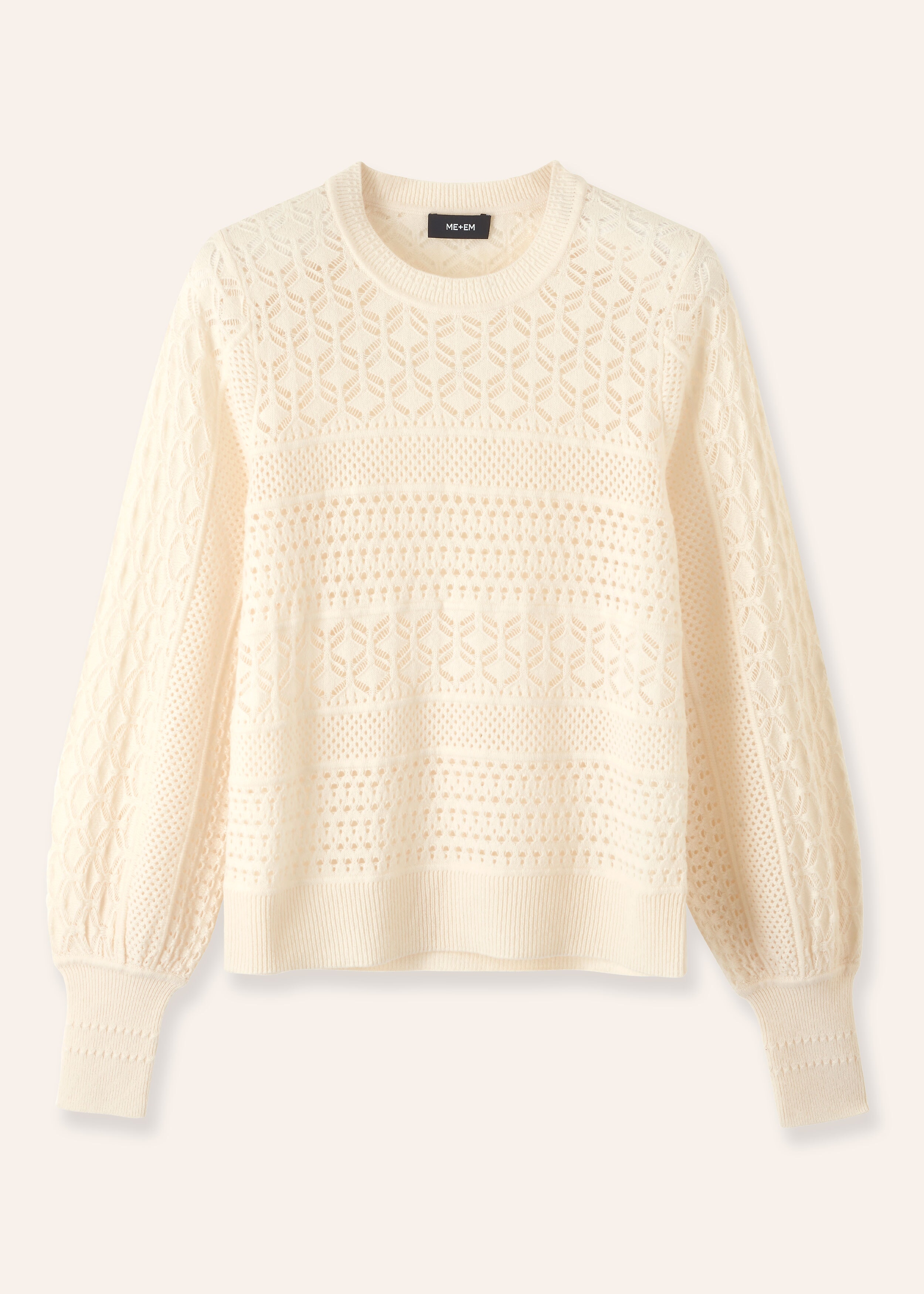 Merino Cashmere Lace Stitch Sweater Cream