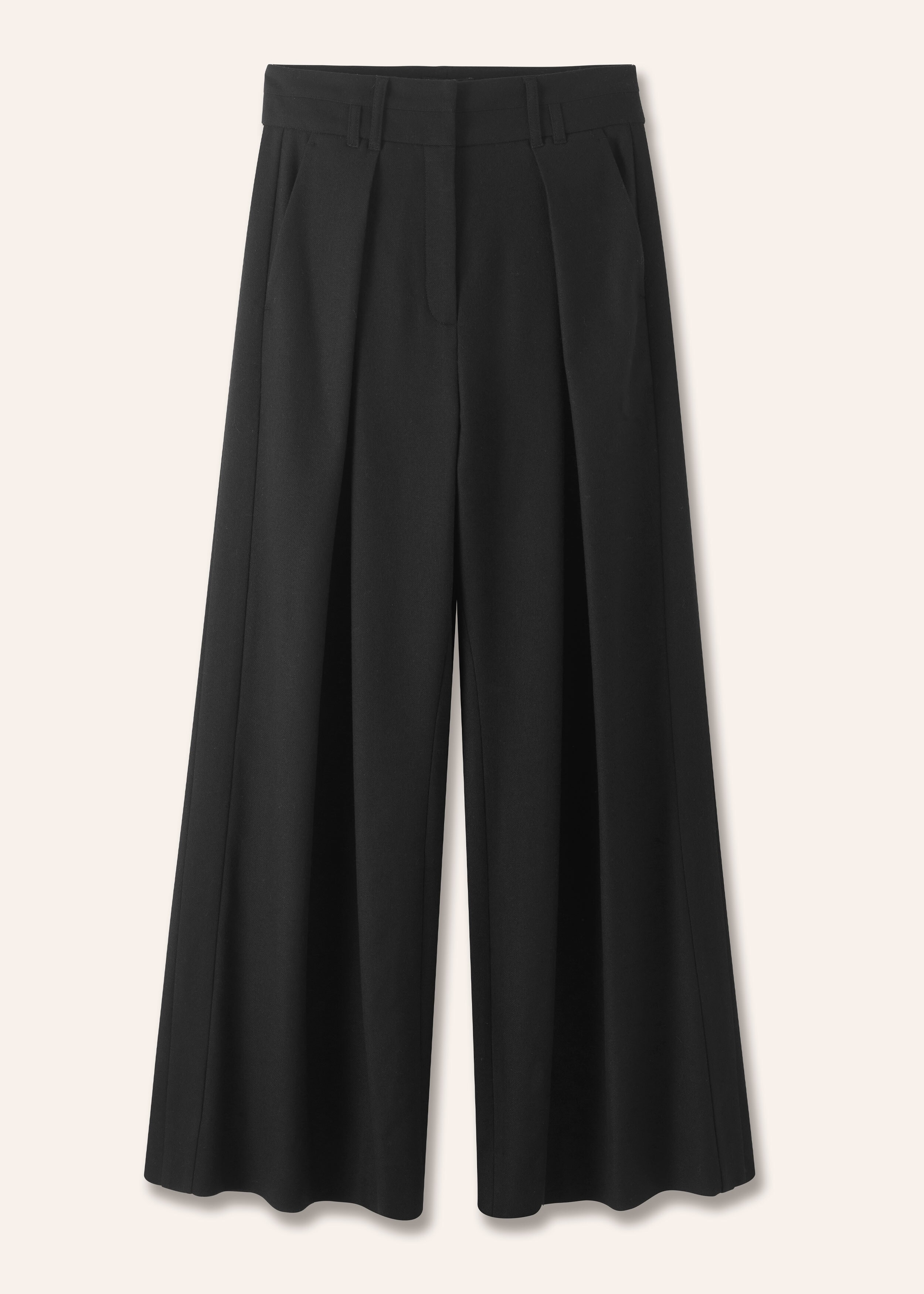 Flannel High-Waisted Pleat Wide-Leg Pant Black