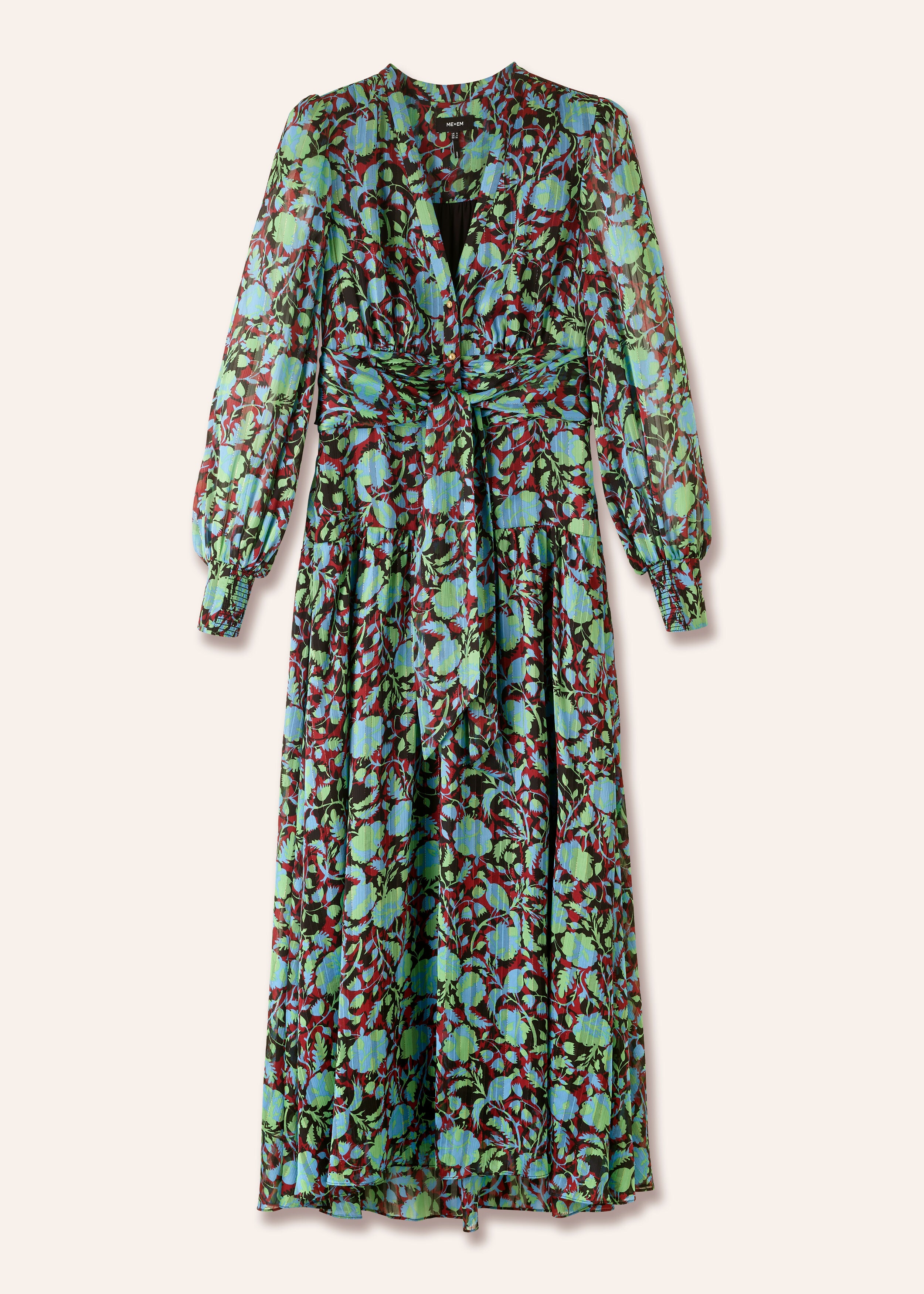 Shadow Bloom Print Metallic Maxi Dress + Belt Green/Black/Blue