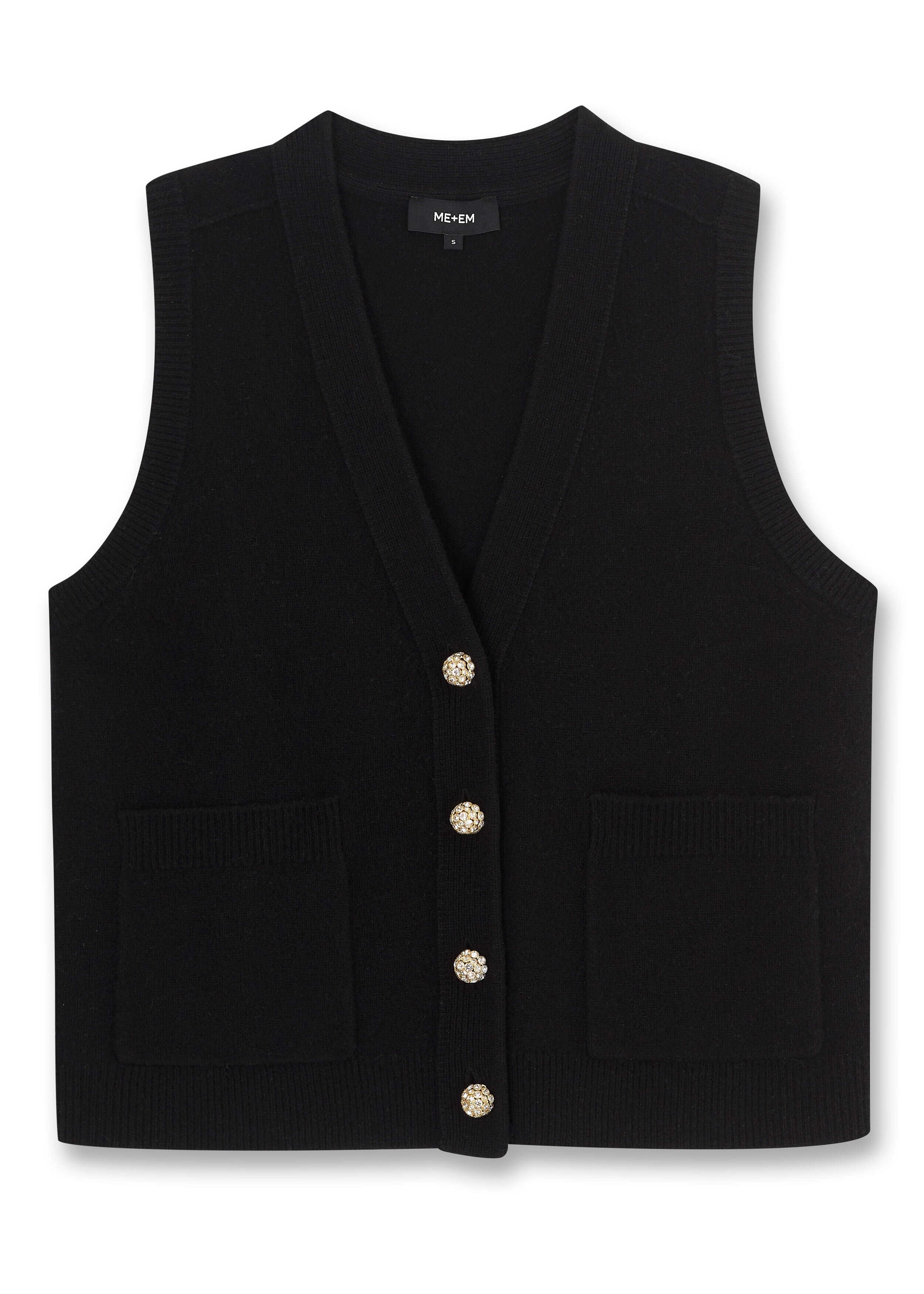 Merino Gem Button Vest Black