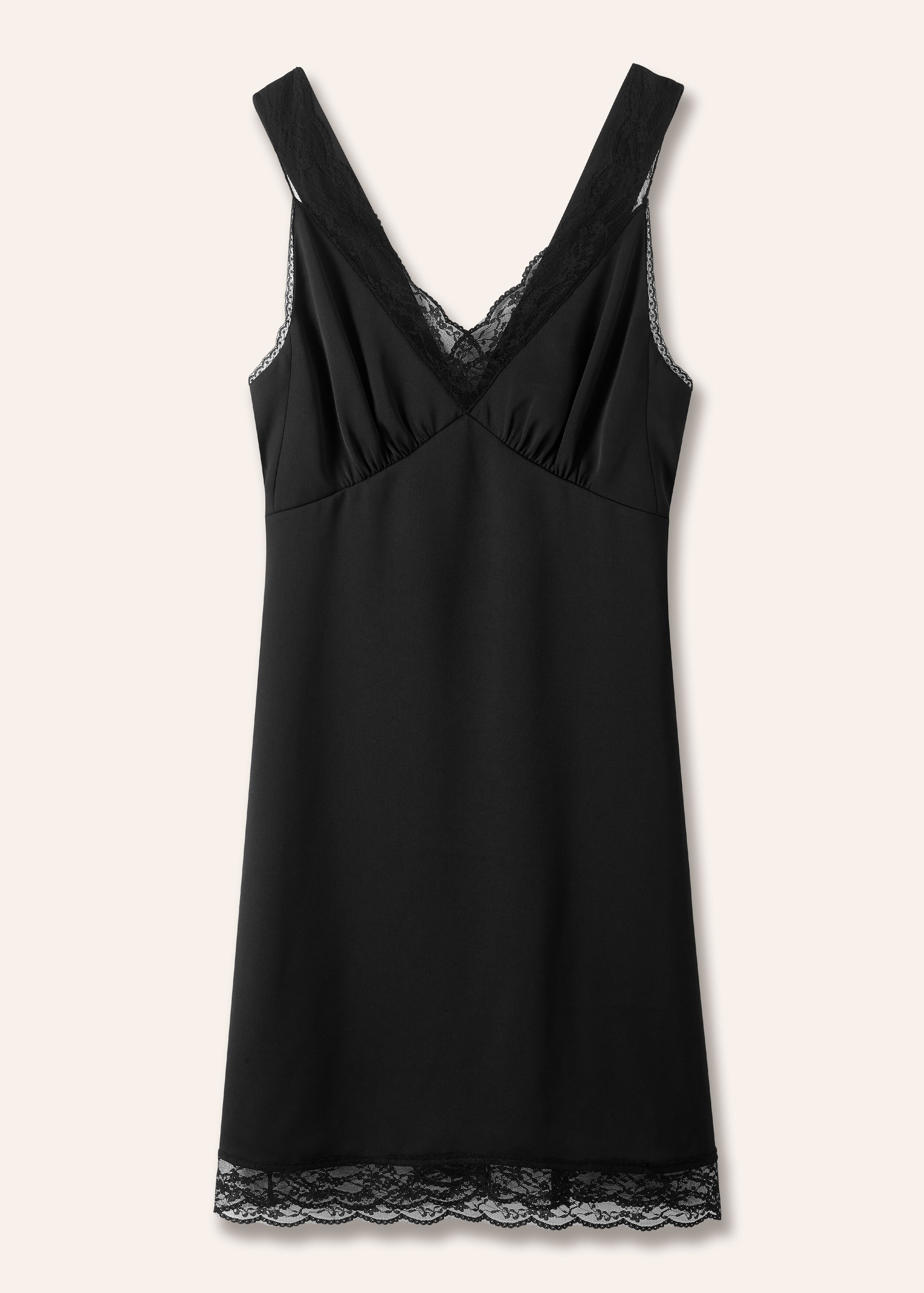 Satin + Lace Layering Slip Dress Black