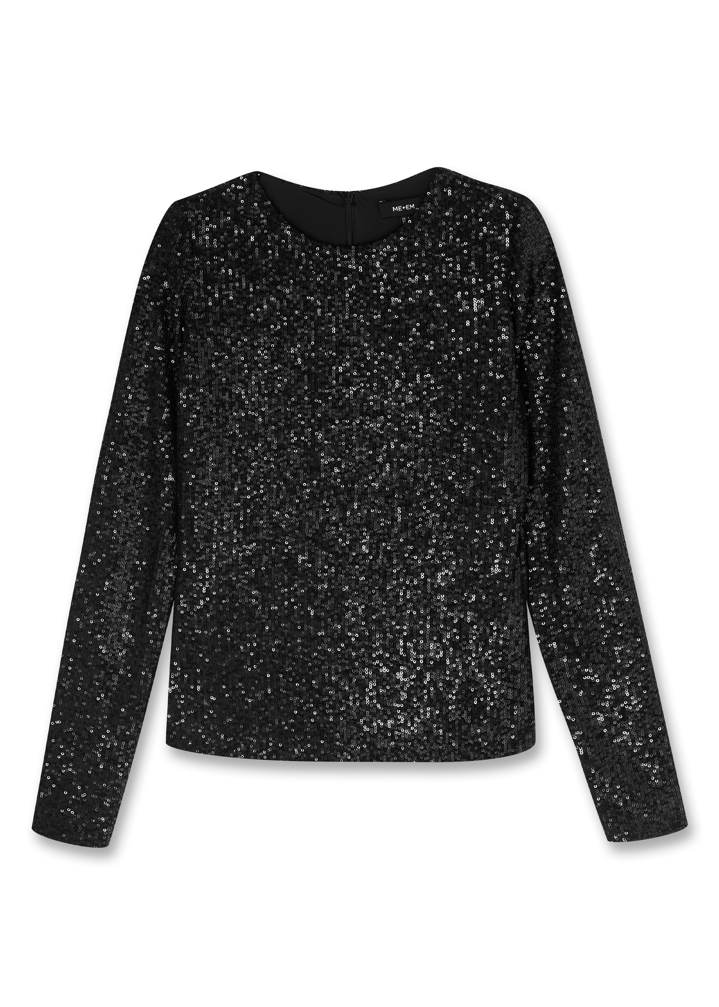 Stretch Sequin Long Sleeve Top Black