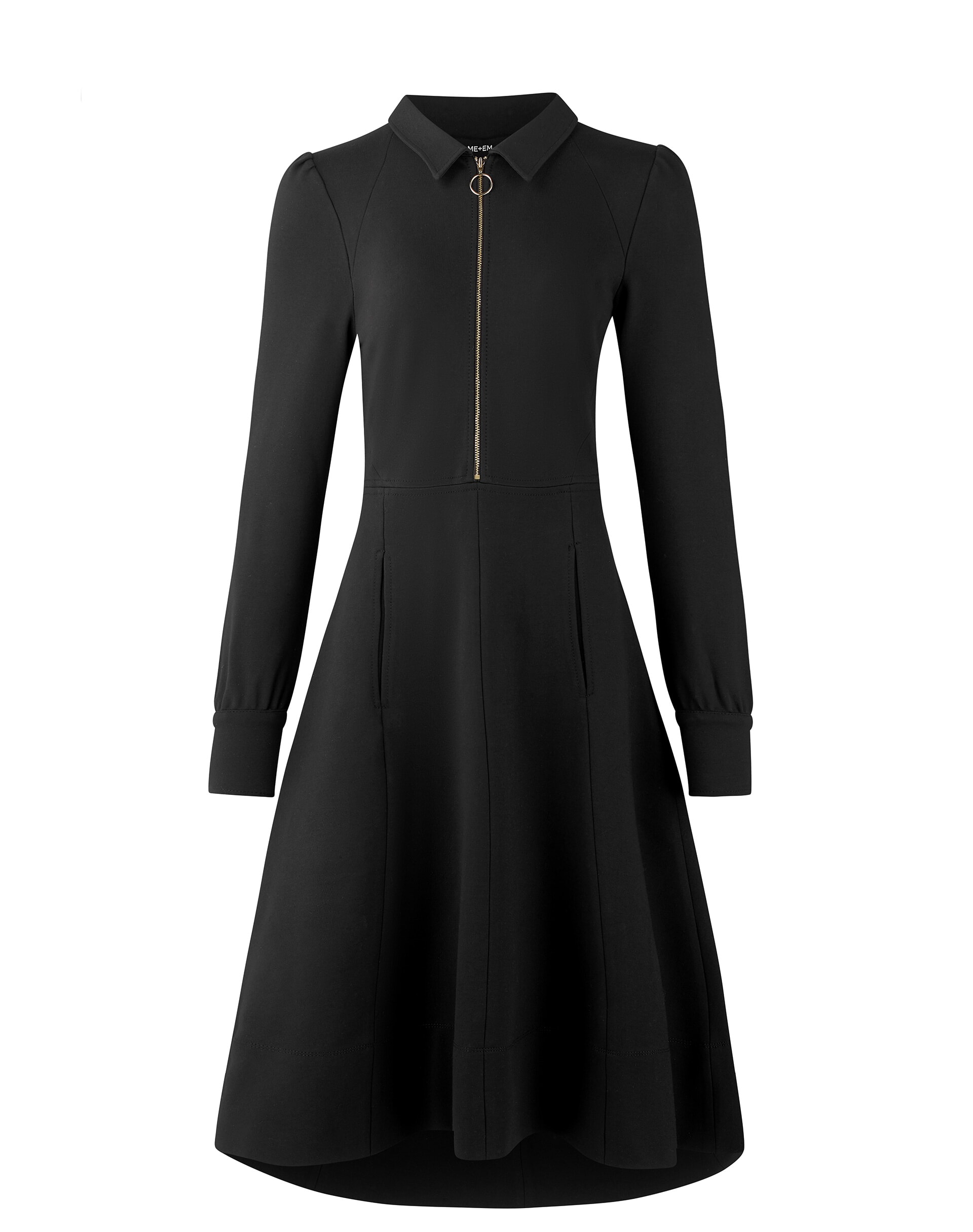 Zip Front Fit + Flare Dress Black